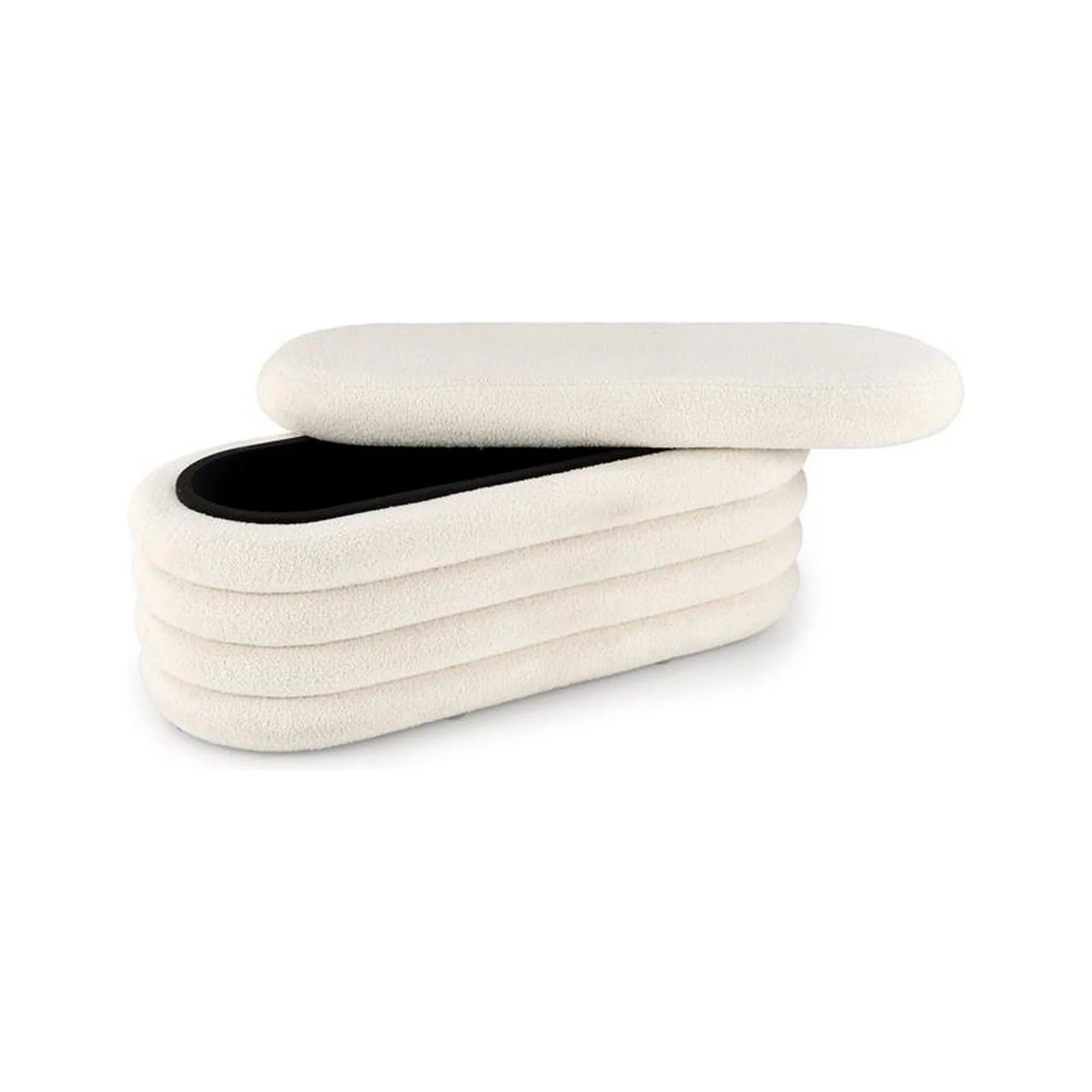 Bancheta BLISS, stofa buclata crem, 105x42x42 cm