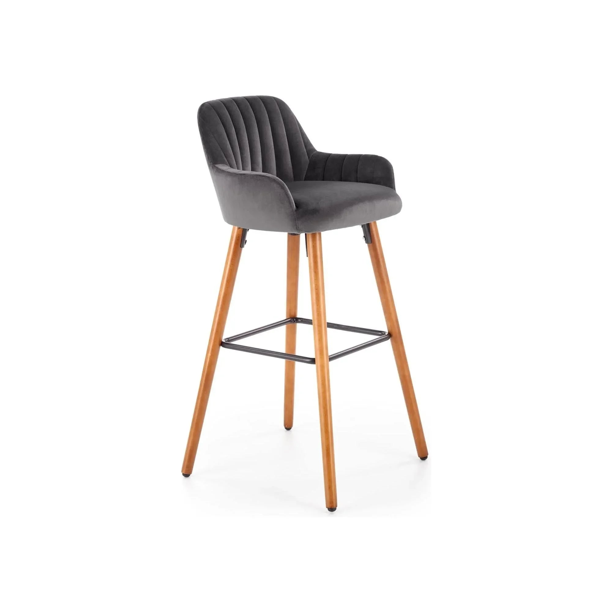 Scaun bar H93, gri inchis/nuc, stofa/lemn, 47x49x98 cm