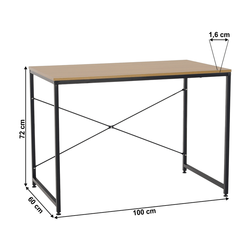 Masa birou MELLORA, stejar/negru, DTD laminat/metal, 100x60x72 cm