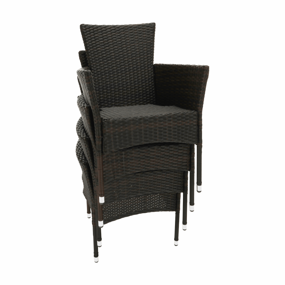 Set gradina MENIBOR, maro/bej, ratan artificial/sticla temperata/otel, cu masa si 8 scaune