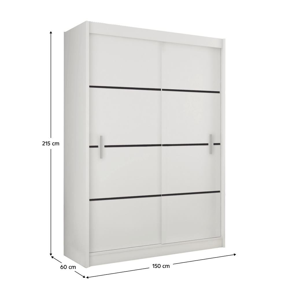 Dulap MERINA, alb/negru, PAL melaminat, cu 2 usi, 150x60x215 cm