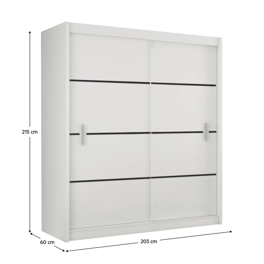 Dressing MERINA, alb/negru, PAL melaminat, cu 2 usi, 203x60x215 cm