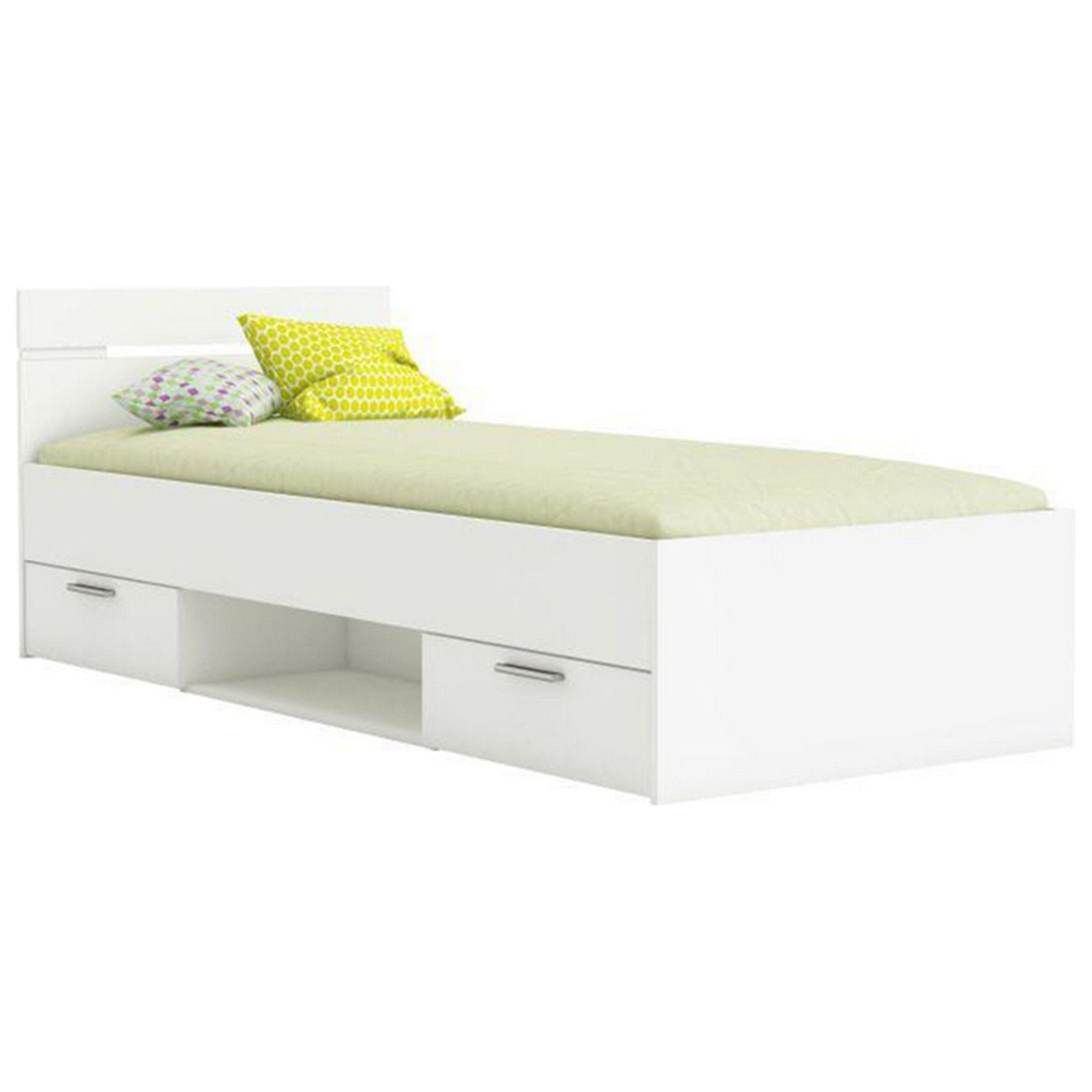 Cadru pat MICHIGAN NEW 90x200, alb, PAL/metal, cu sertare pentru depozitare