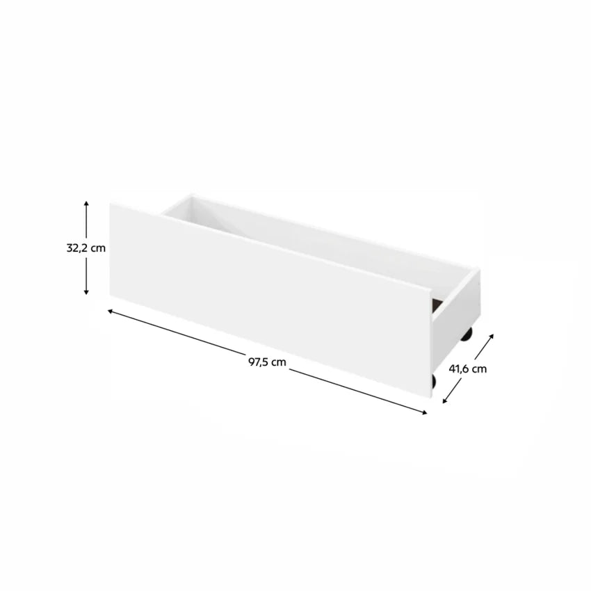Pat pentru copii MIDEA 90x200, alb, cu somiera fixa si 2 sertare
