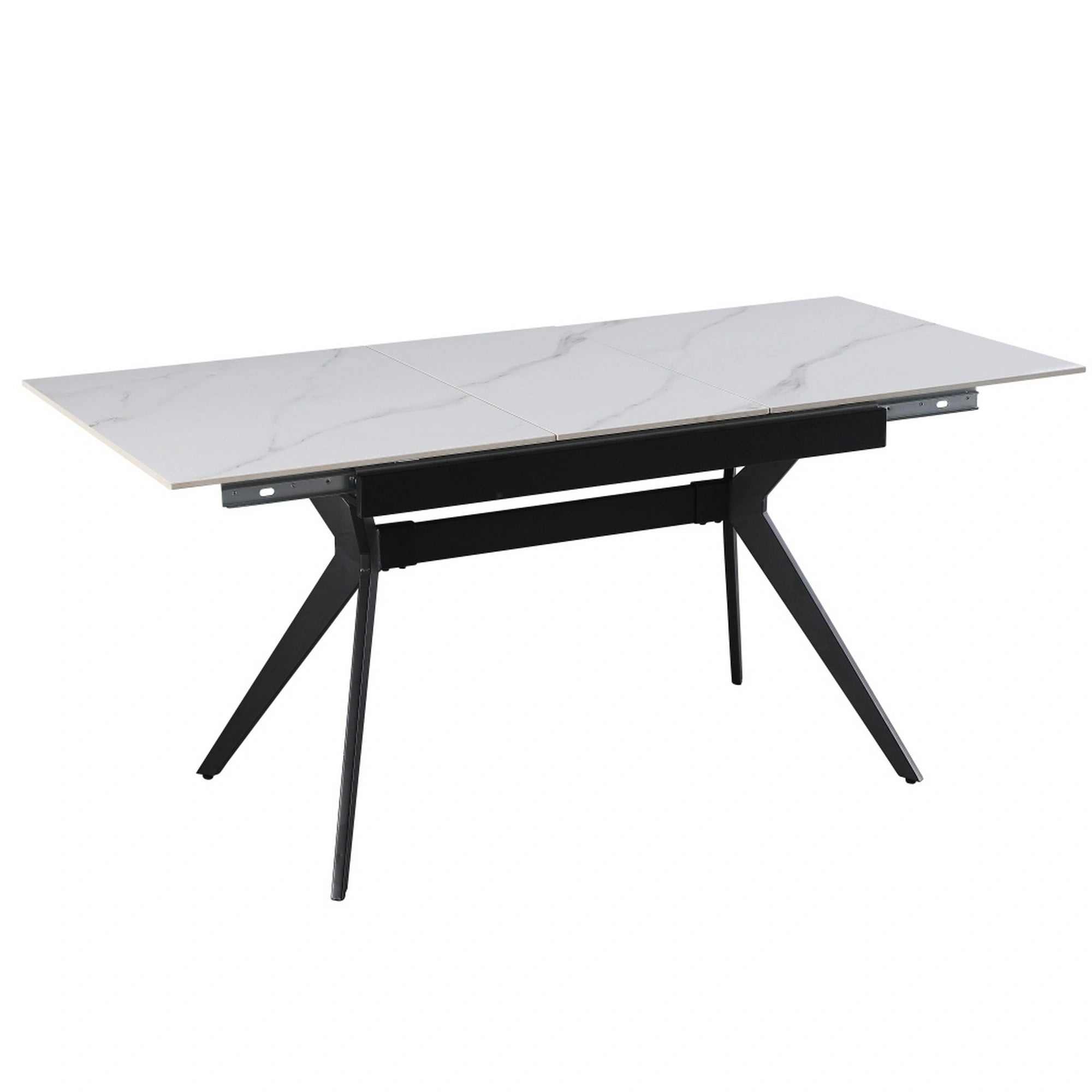 Masa extensibila MILS, alb cu efect de marmura/negru, ceramica/metal, 130/170x80x76 cm