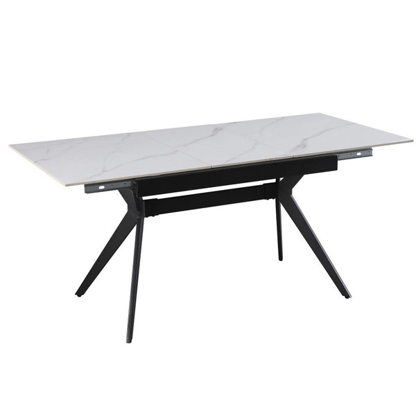 Masa extensibila MILS, alb cu efect de marmura/negru, ceramica/metal, 130/170x80x76 cm