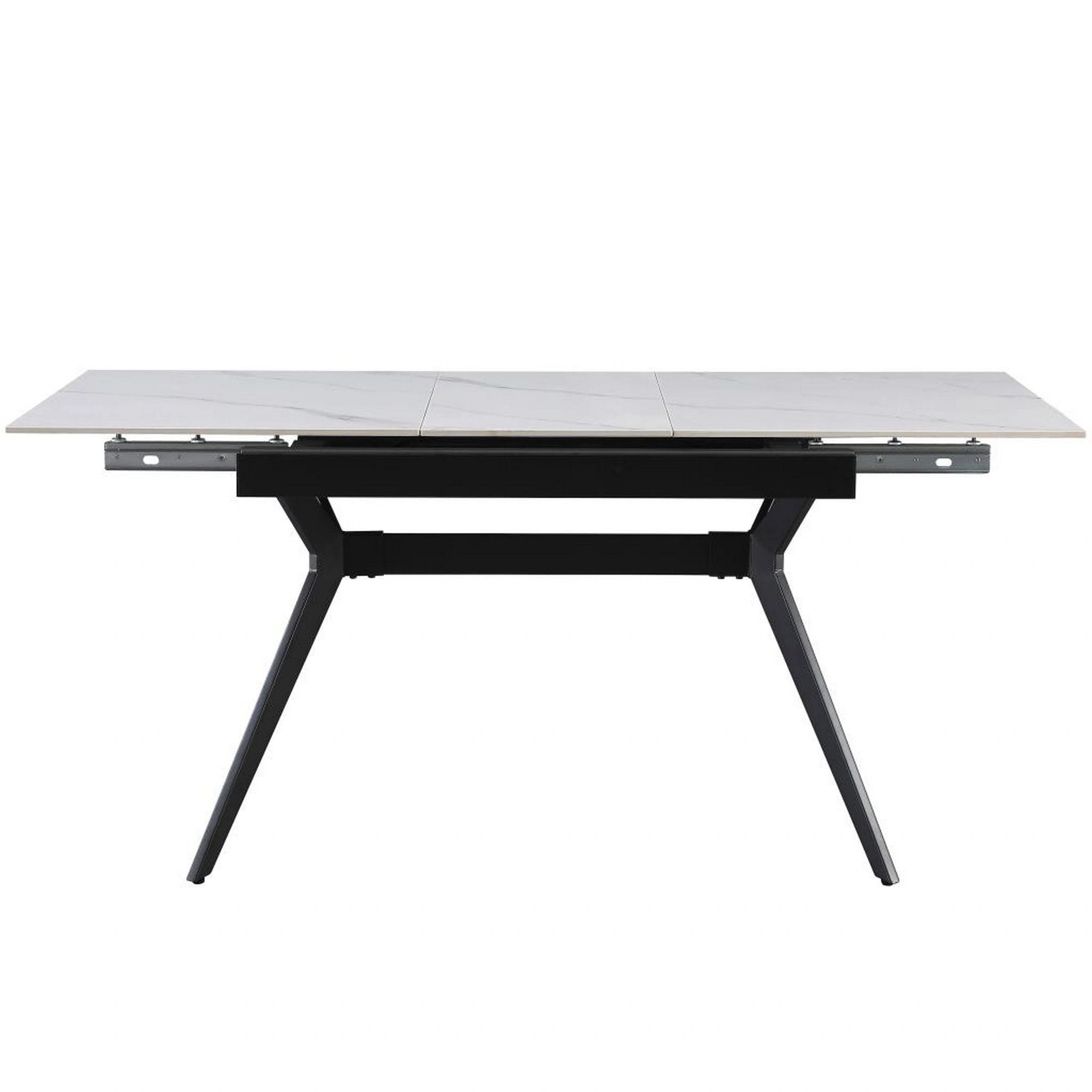 Masa extensibila MILS, alb cu efect de marmura/negru, ceramica/metal, 130/170x80x76 cm