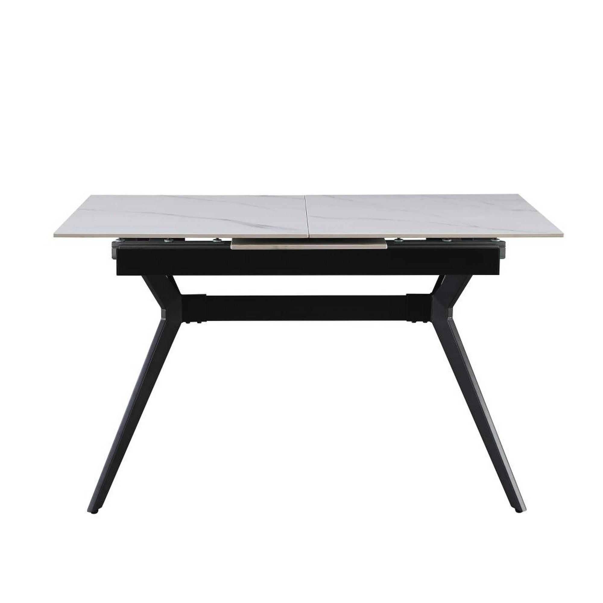 Masa extensibila MILS, alb cu efect de marmura/negru, ceramica/metal, 130/170x80x76 cm