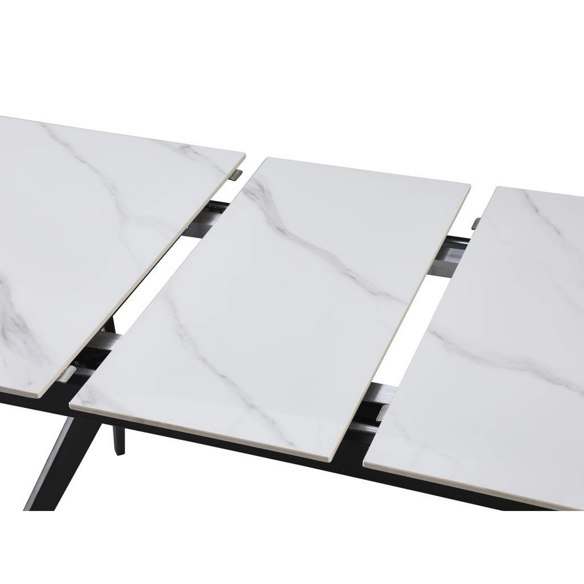 Masa extensibila MILS, alb cu efect de marmura/negru, ceramica/metal, 130/170x80x76 cm