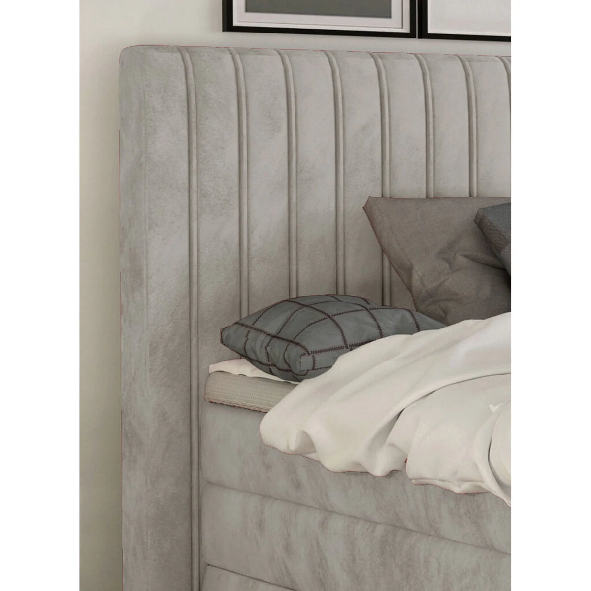 Pat boxspring MINOLA 140x200, personalizabil materiale gama Premium, cu saltele, topper si 2 lazi pentru depozitare
