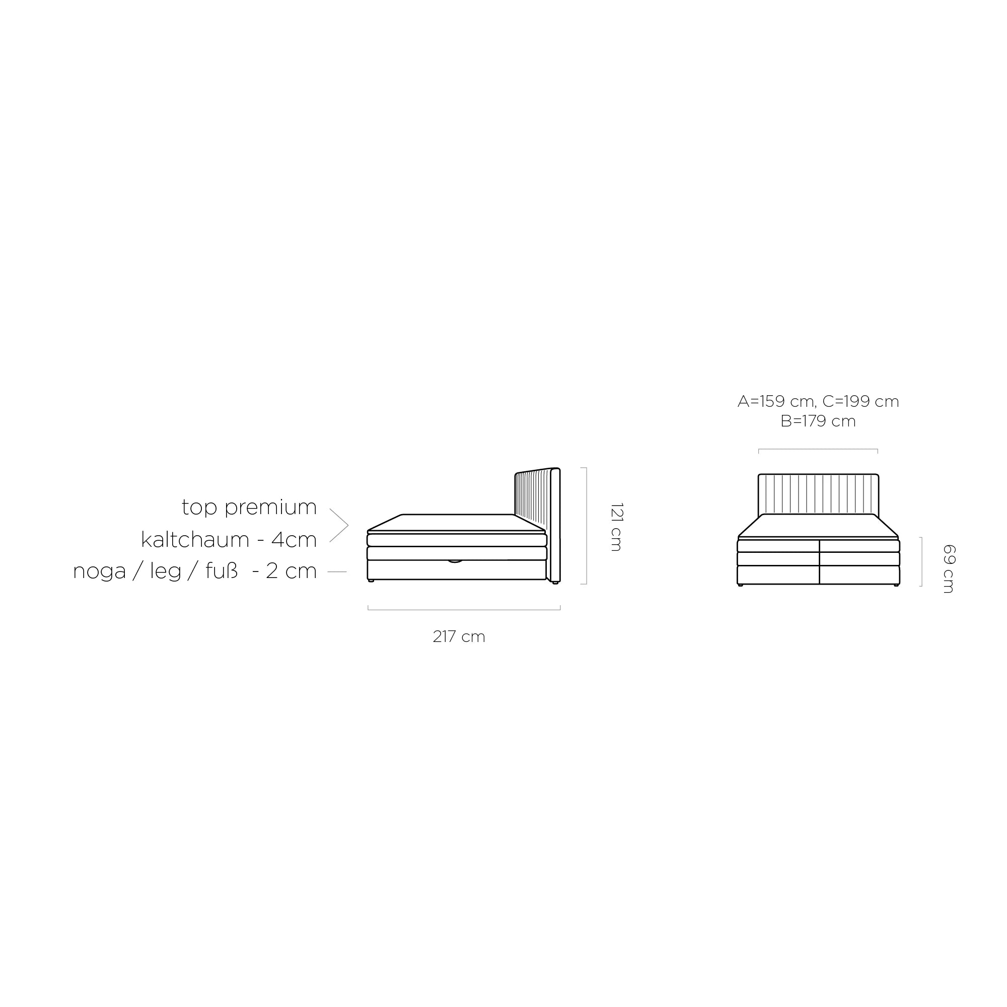 Pat boxspring MINOLA 140x200, personalizabil materiale gama Premium, cu saltele, topper si 2 lazi pentru depozitare