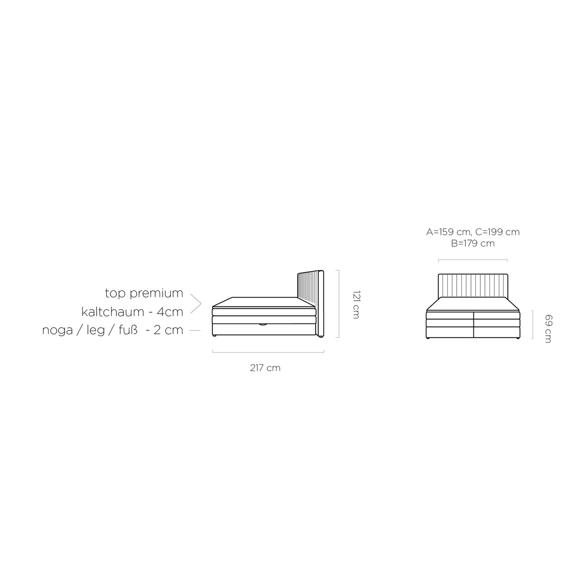 Pat boxspring MINOLA 160x200, personalizabil gama materiale Premium, cu saltele, topper si 2 lazi pentru depozitare
