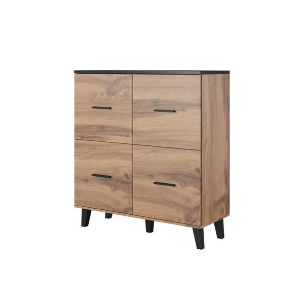 Comoda LOTTA, stejar wotan/negru, PAL, cu 4 usi, 110x45x119 cm