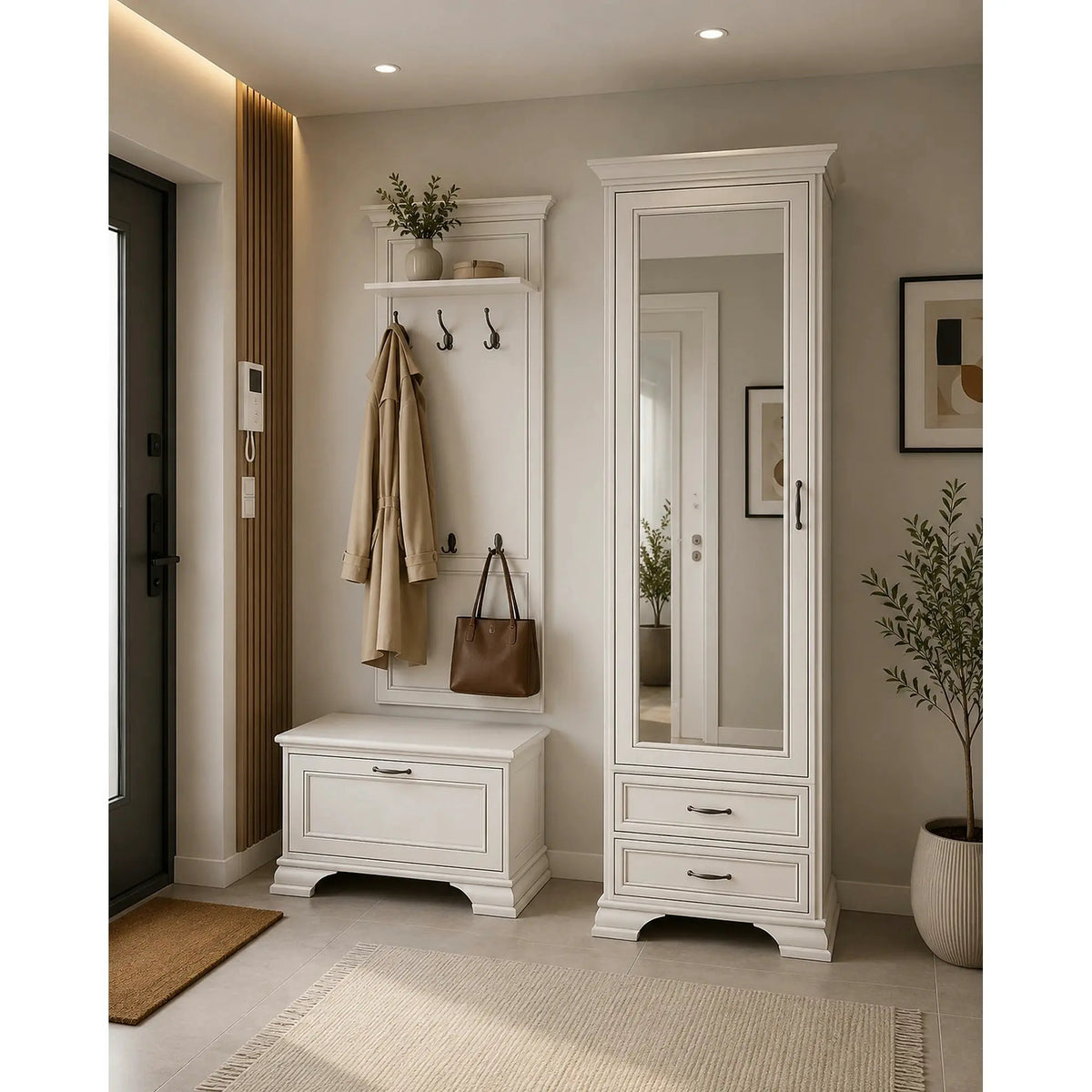 Mobila hol clasica TIFFANY II-3, grej, PAL laminat, 3 piese