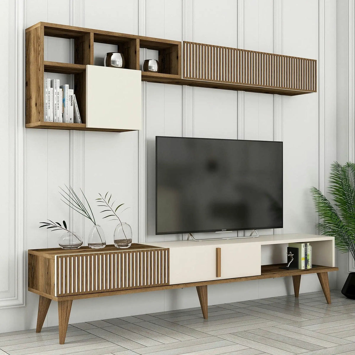 Mobila living crem cu maro MILAN, PAL melaminat, 2 piese