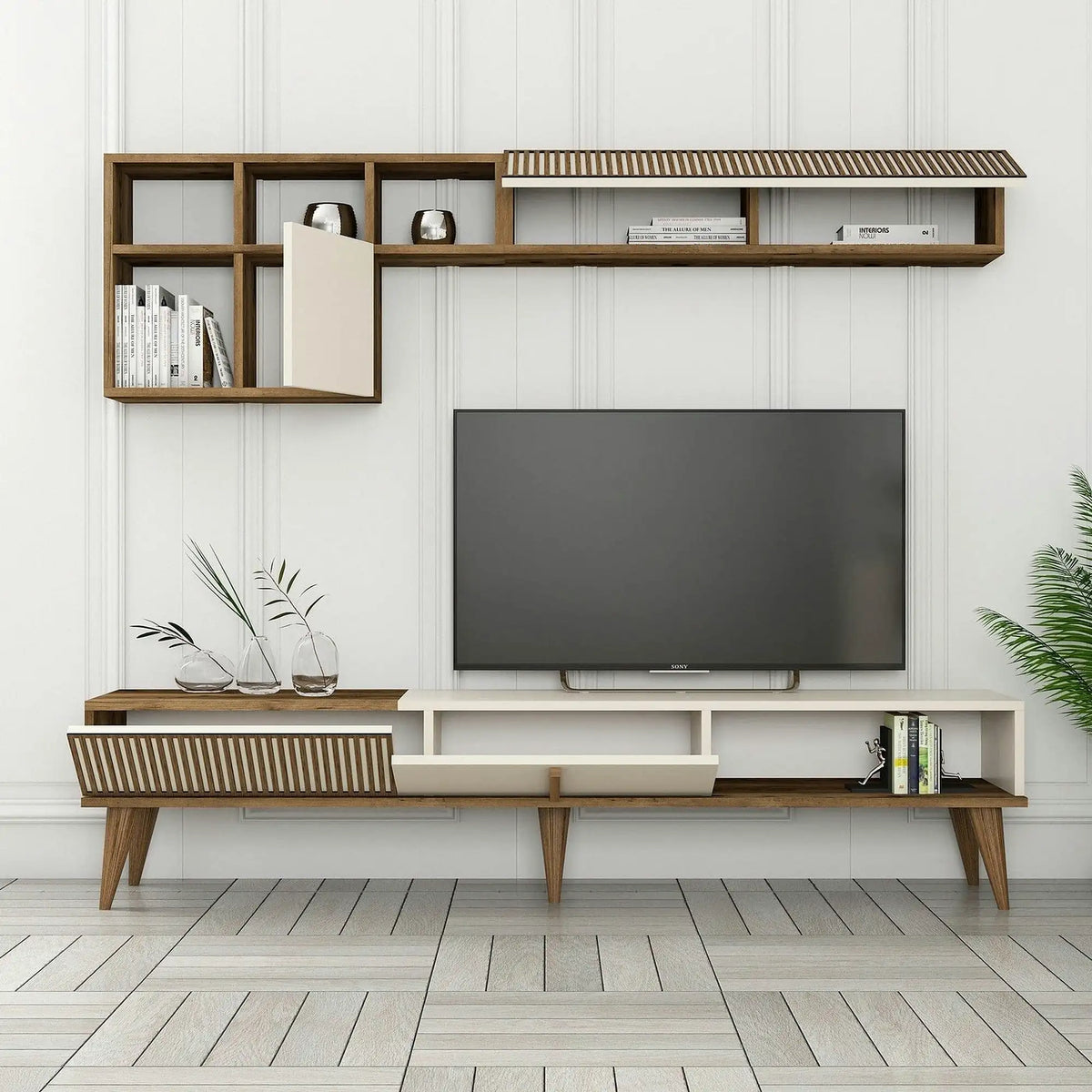 Mobila living crem cu maro MILAN, PAL melaminat, 2 piese