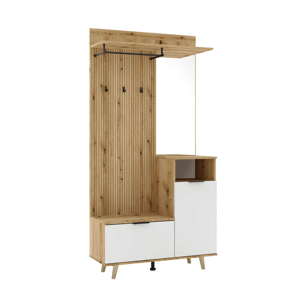 Mobiler hol NODRI, stejar evoke/alb, DTD laminat, 100x40x204 cm