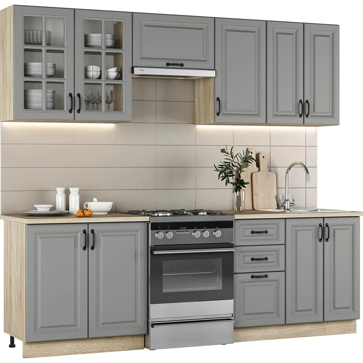 Mobilier bucatarie gri ELIZABETH, 240 cm