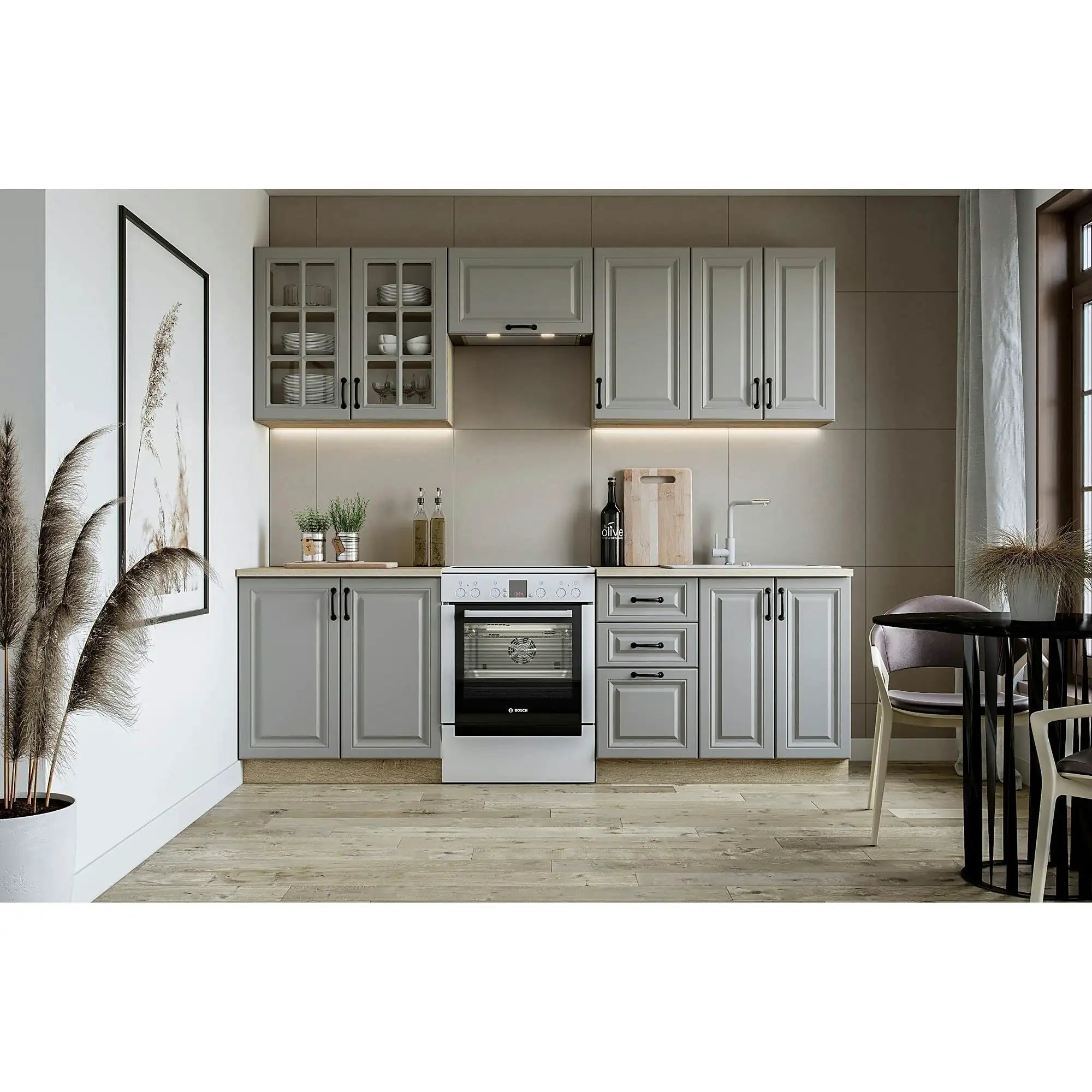 Mobilier bucatarie gri ELIZABETH, 240 cm