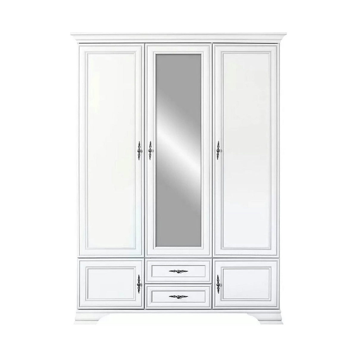 Mobilier dormitor alb IDENTO 2, cu pat 160x200, dulap cu 5 usi si 2 sertare, si 2 noptiere