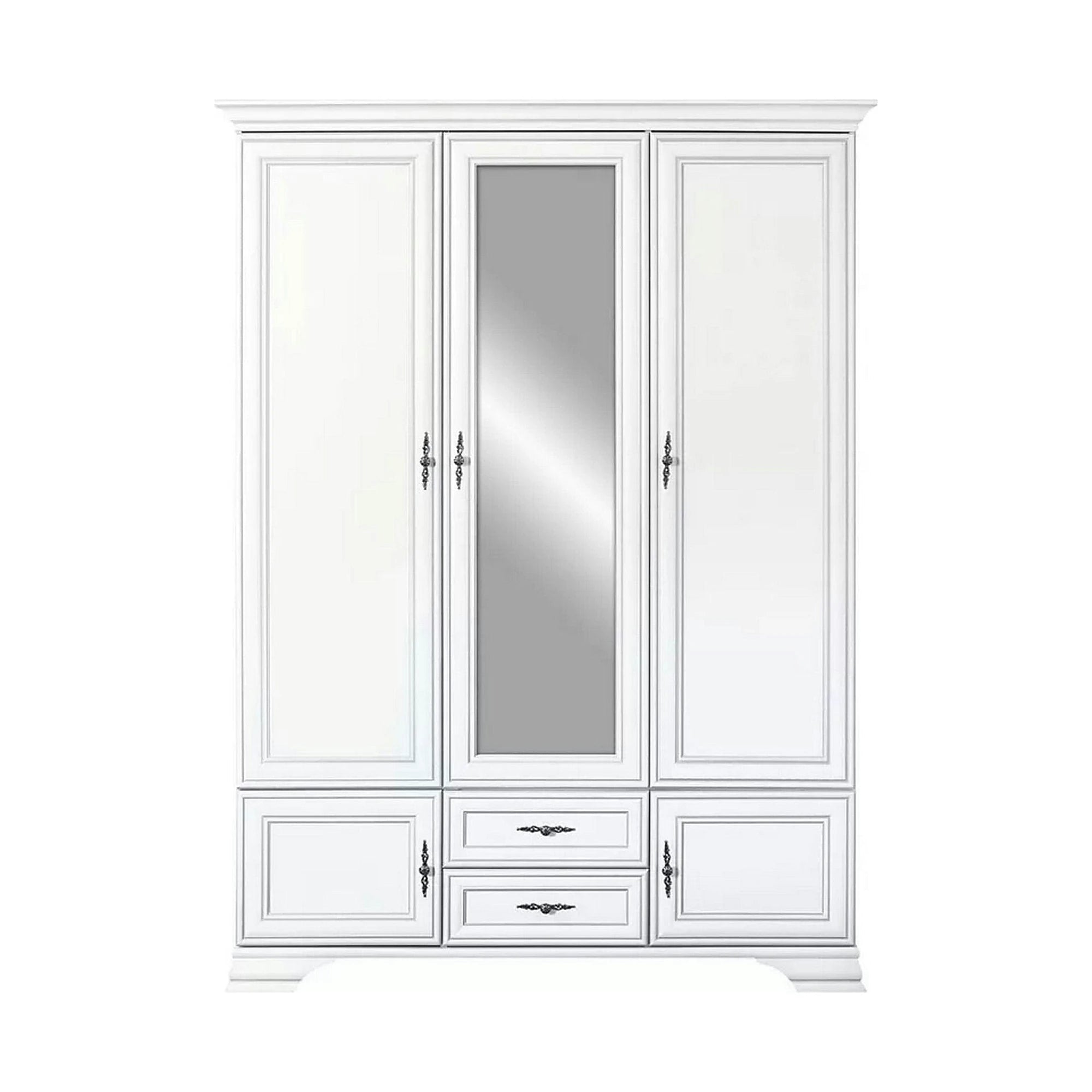 Mobilier dormitor alb IDENTO 2, cu pat 160x200, dulap cu 5 usi si 2 sertare, si 2 noptiere
