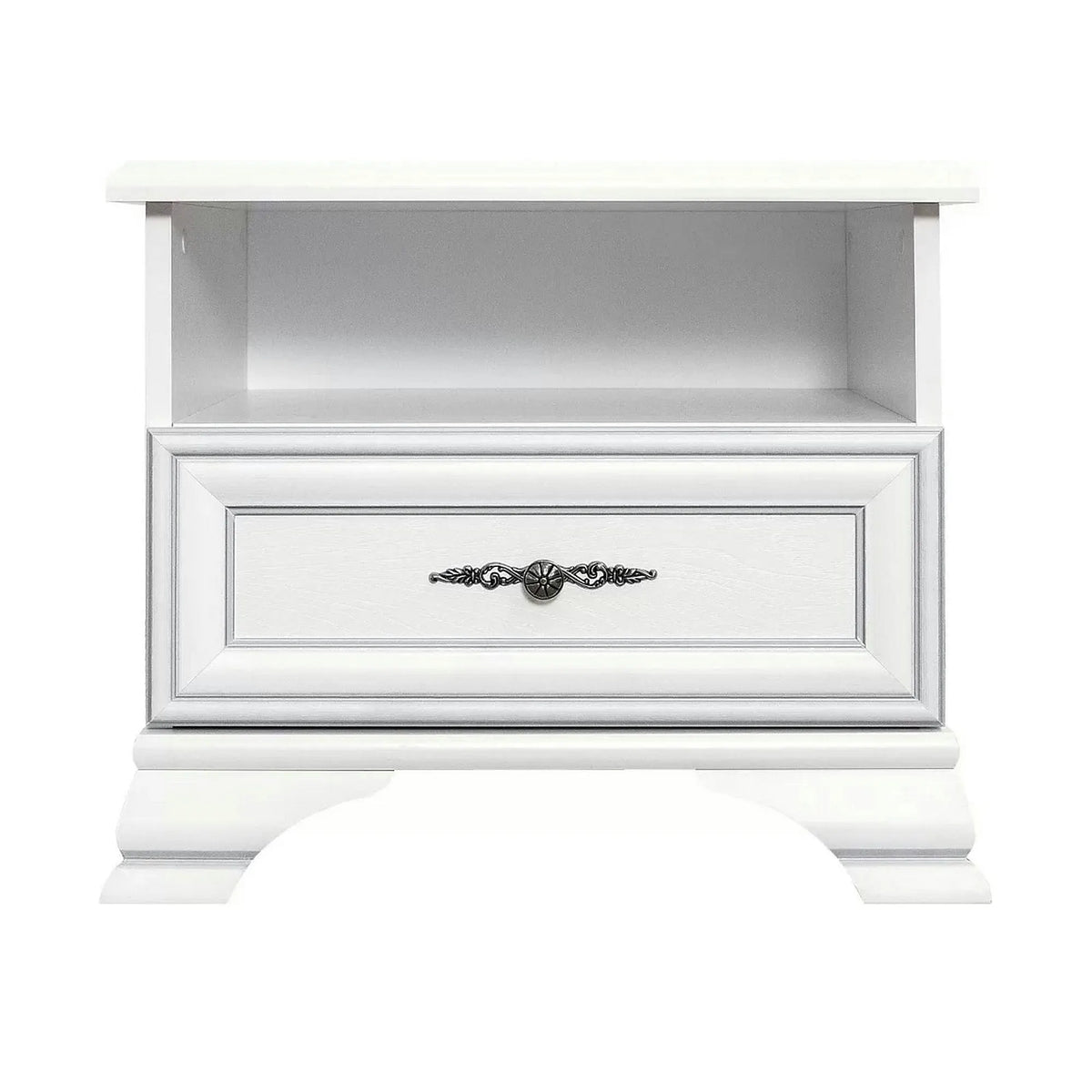 Mobilier dormitor alb IDENTO 3, PAL melaminat, cu pat 160x200, dulap cu 6 usi si 2 sertare si noptiere