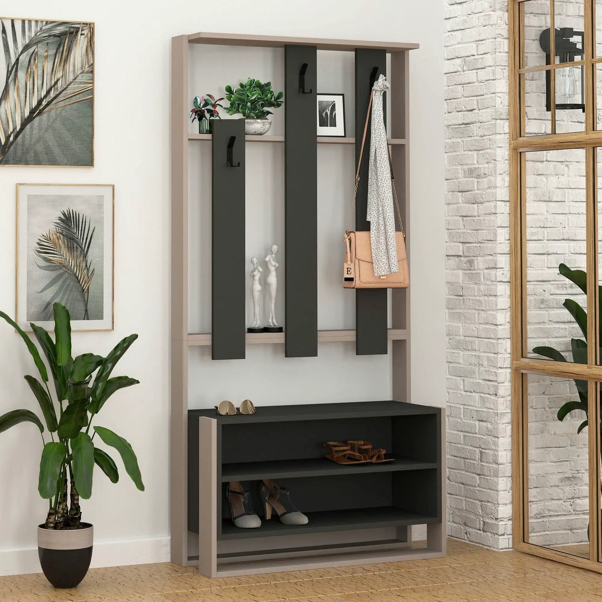 Mobilier hol 855DTE4017, bej/gri antracit, PAL melaminat, 90x36x180 cm