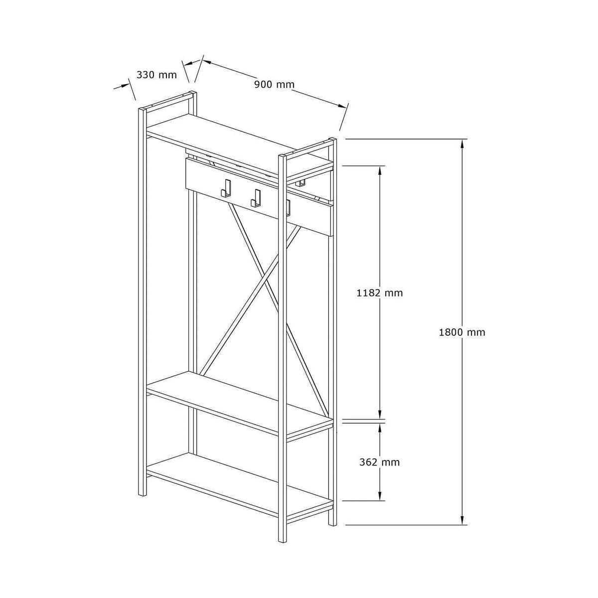 Mobilier hol ALFA, alb/negru, PAL melaminat, 90x34x180 cm