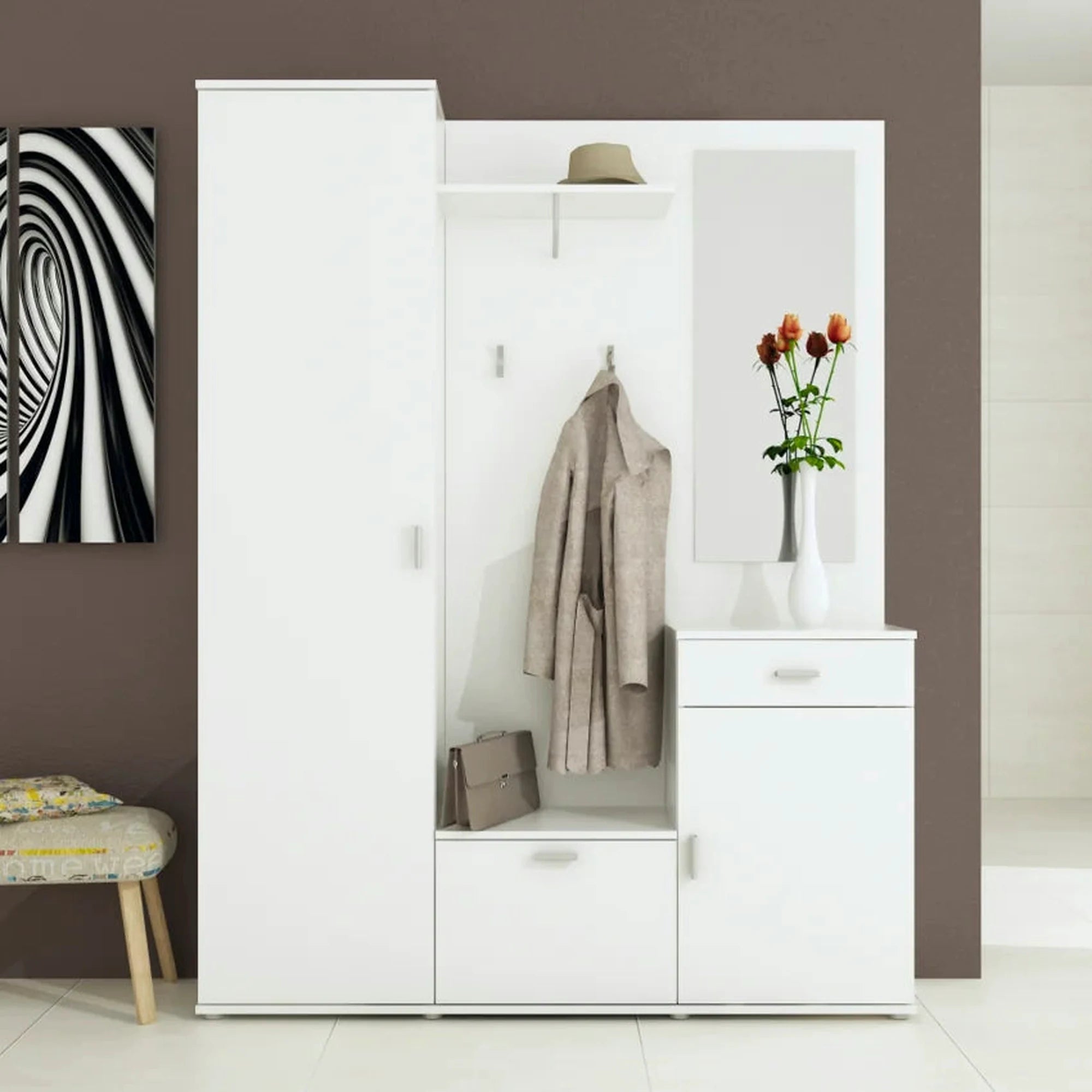Mobilier hol AMALIA, alb, PAL melaminat, 145x29x188 cm