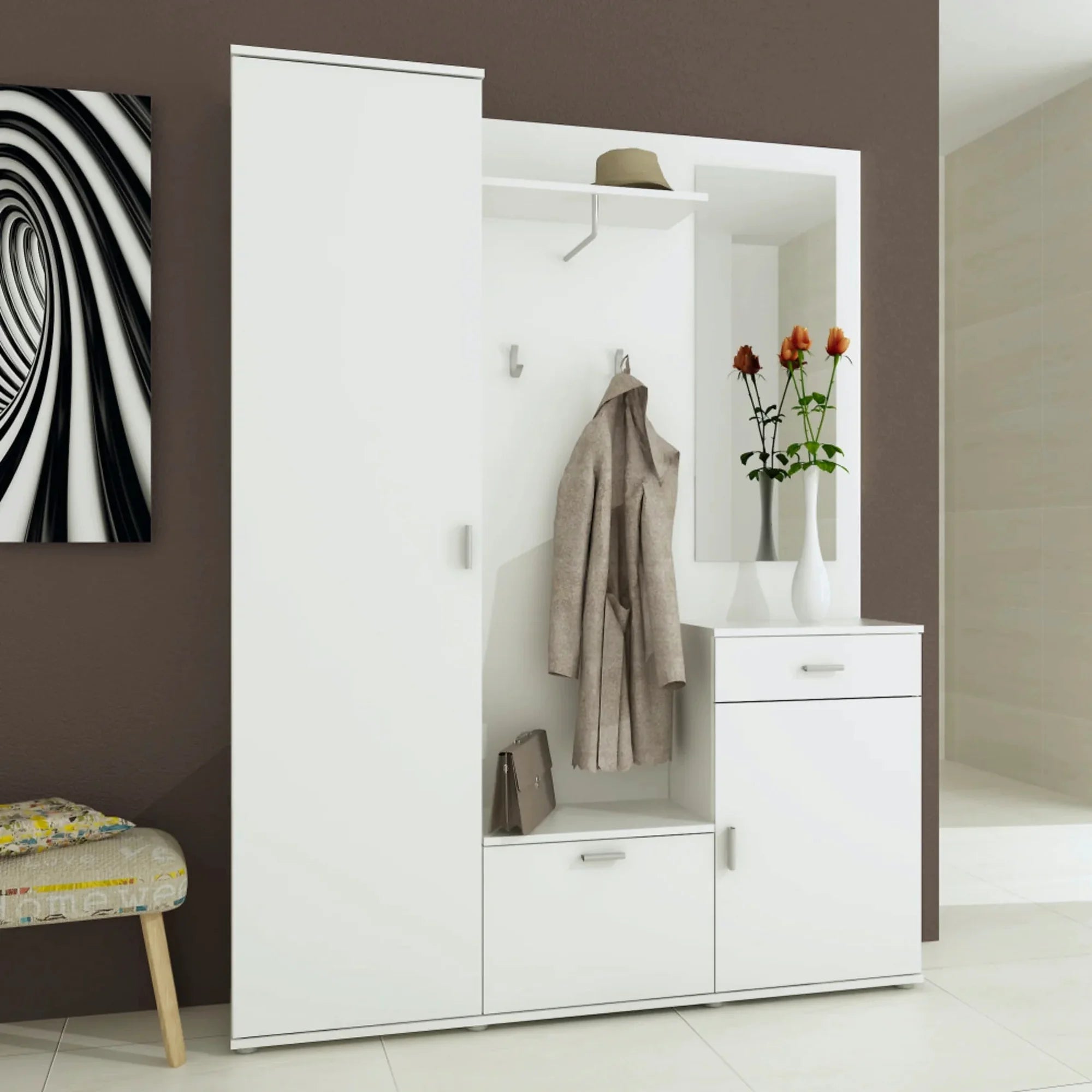Mobilier hol AMALIA, alb, PAL melaminat, 145x29x188 cm