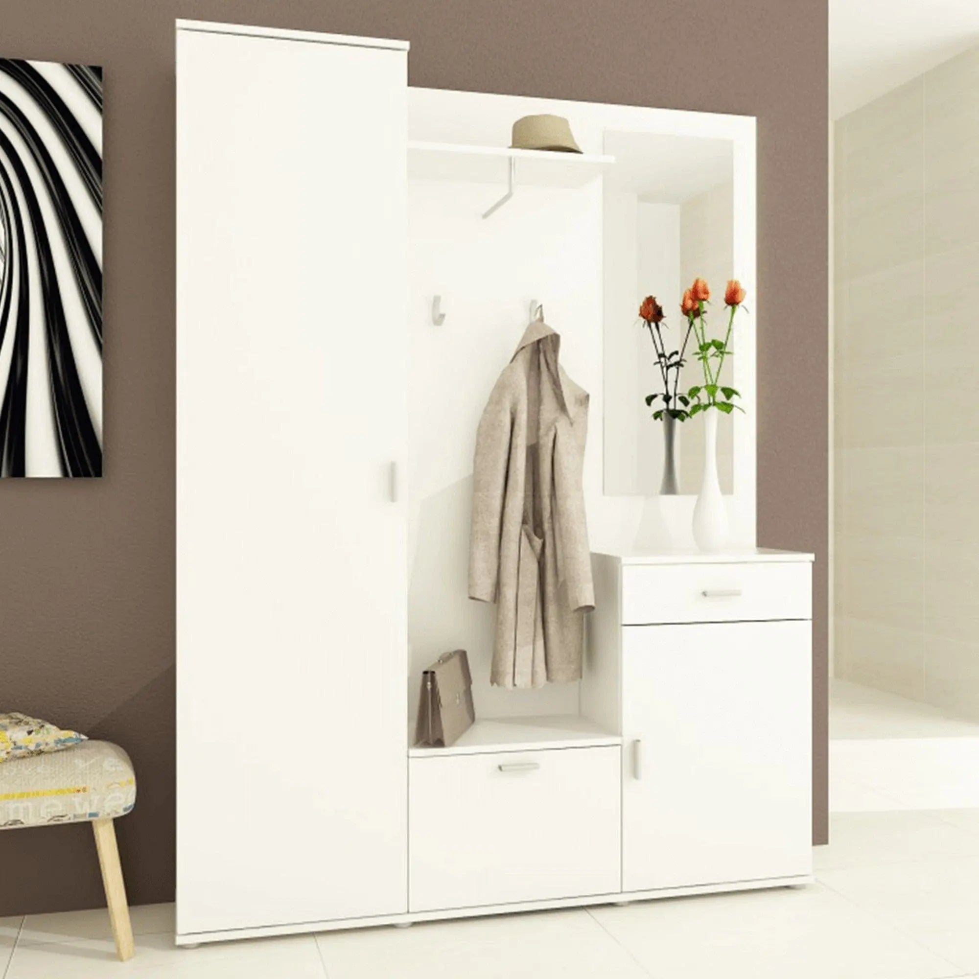 Mobilier hol AMALIA, alb, PAL melaminat, 145x29x188 cm