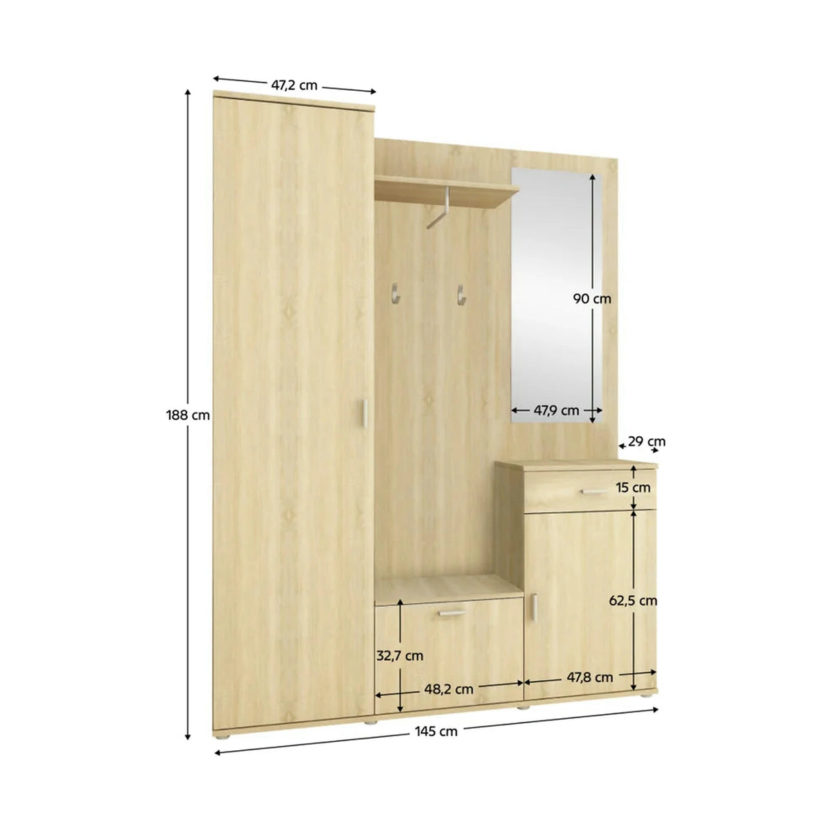 Mobilier hol AMALIA, stejar sonoma, PAL melaminat, 144x32x188 cm