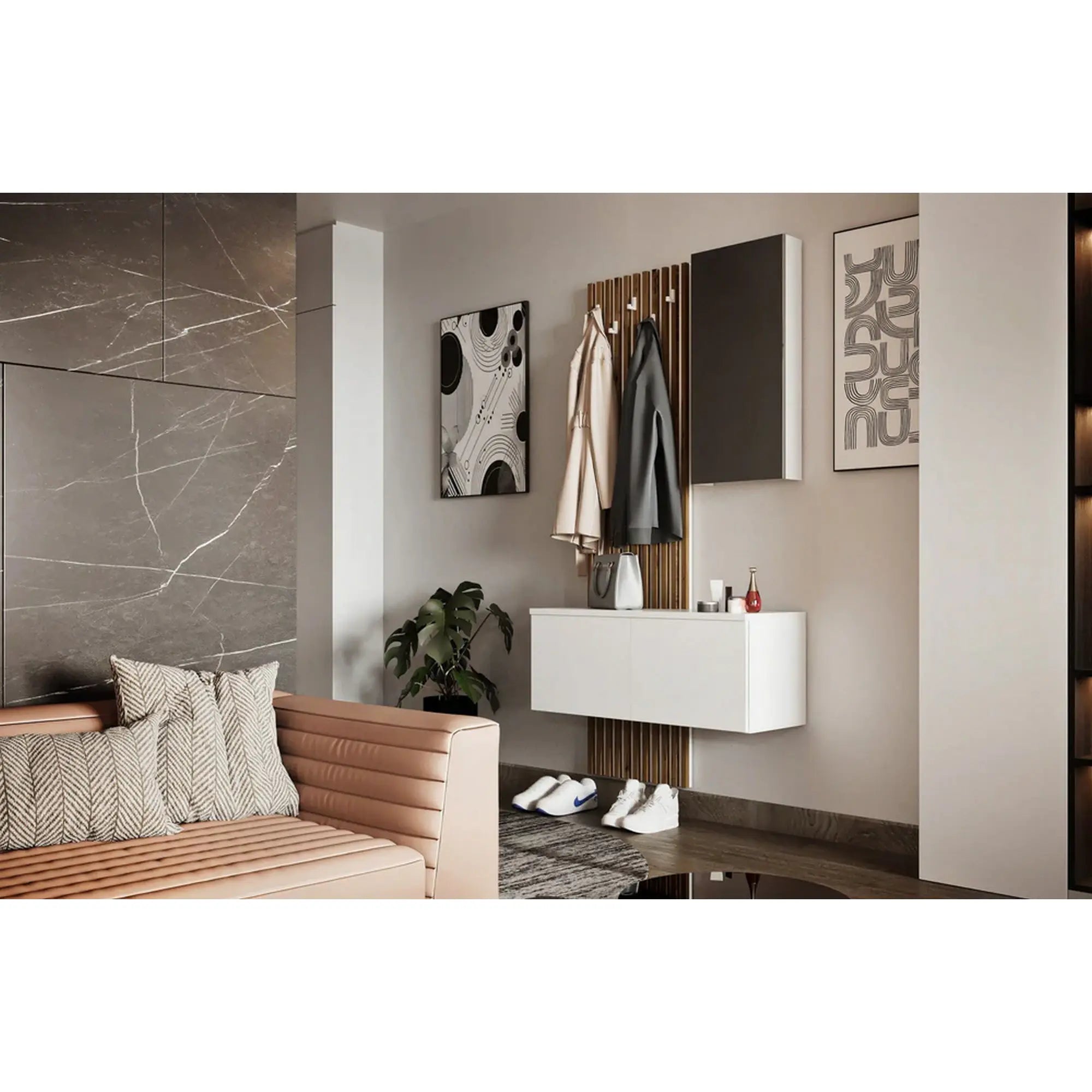 Mobilier hol ARIKA, alb/stejar, PAL, 101x38x200 cm