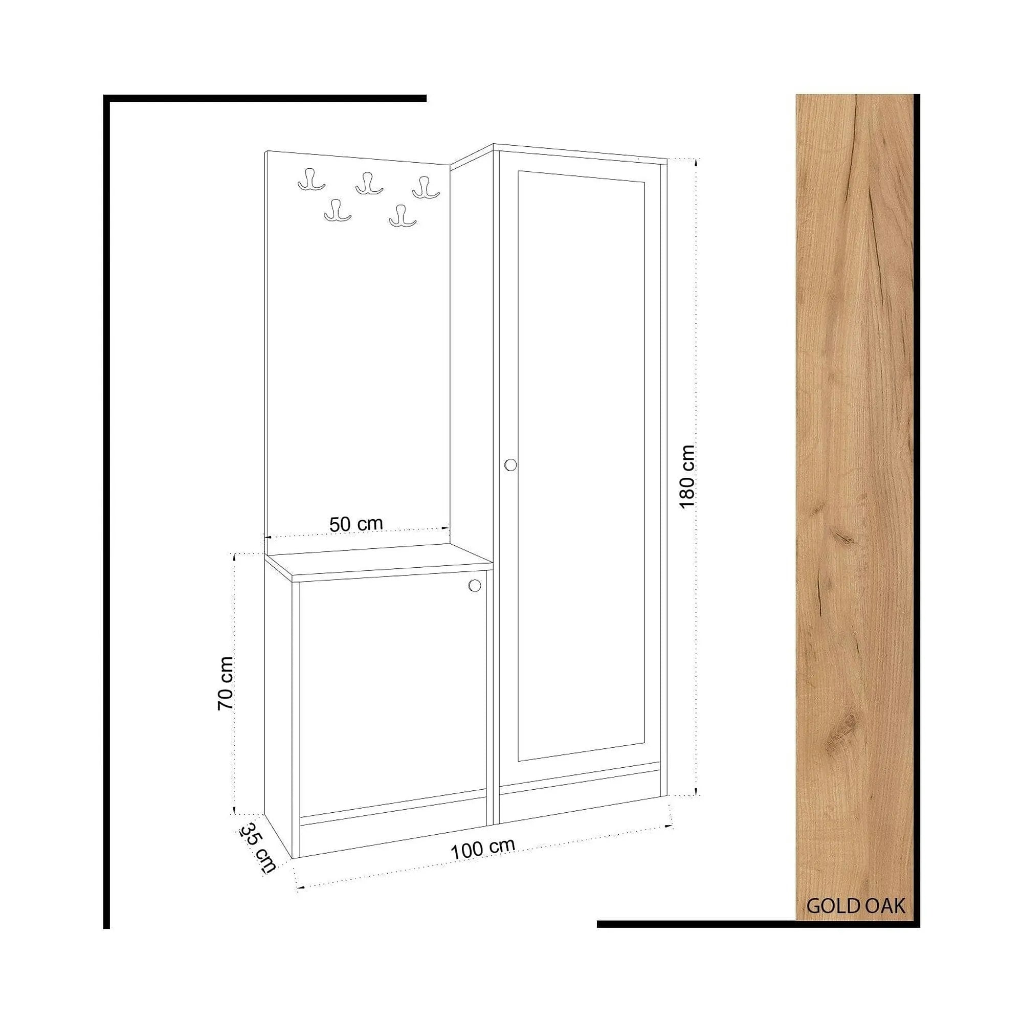Mobilier hol BROC, stejar, PAL melaminat, 100x35x180 cm