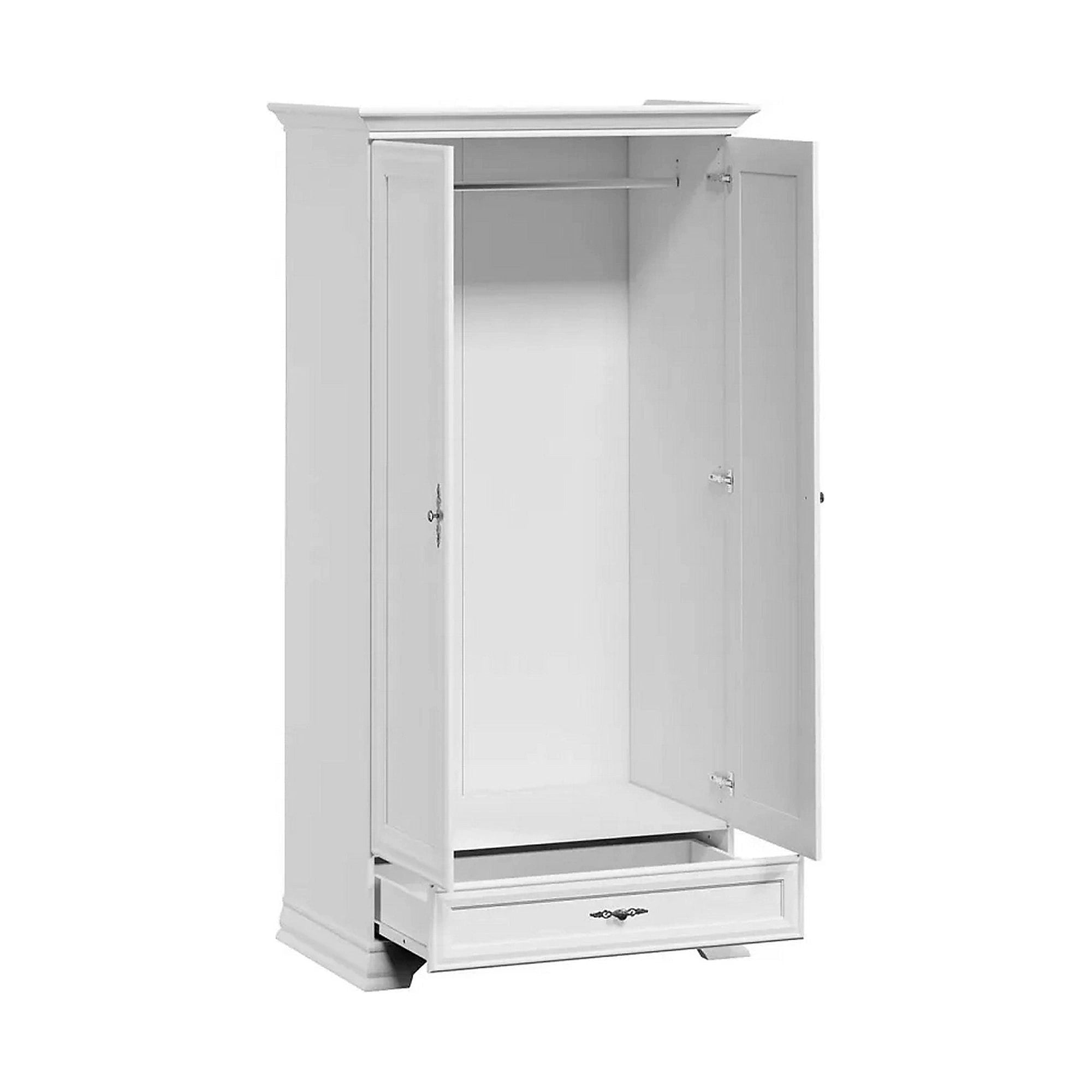 Mobilier hol cu oglinda IDENTO 2, alb, PAL melaminat, format din cuier, pantofar, comoda si dulap