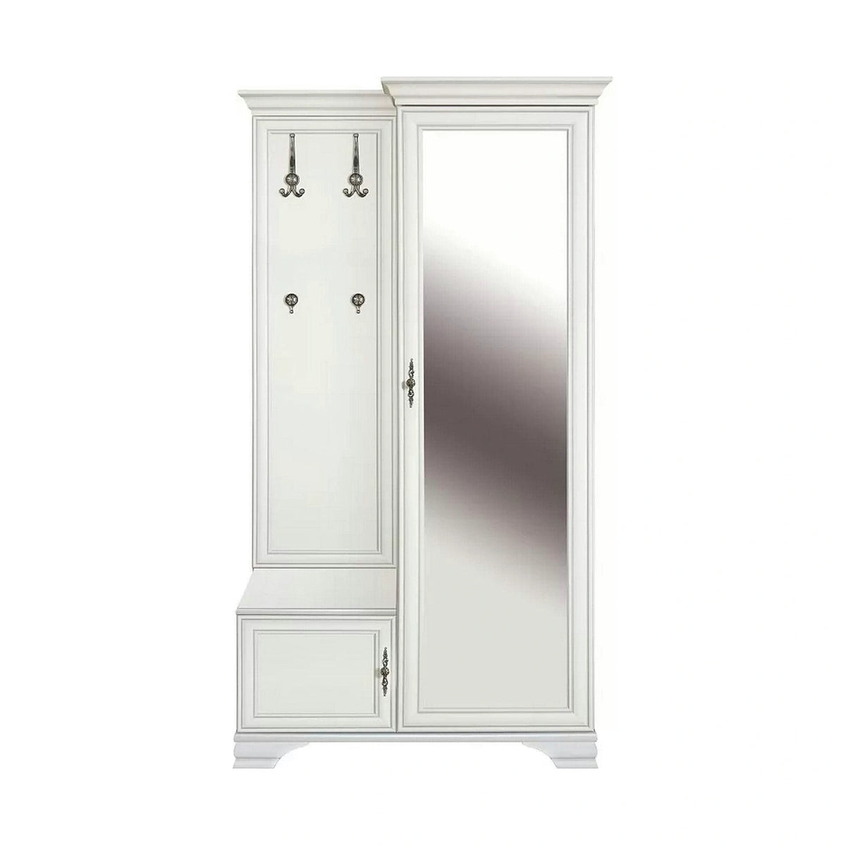Mobilier hol cu oglinda IDENTO, alb, 115x44x210 cm