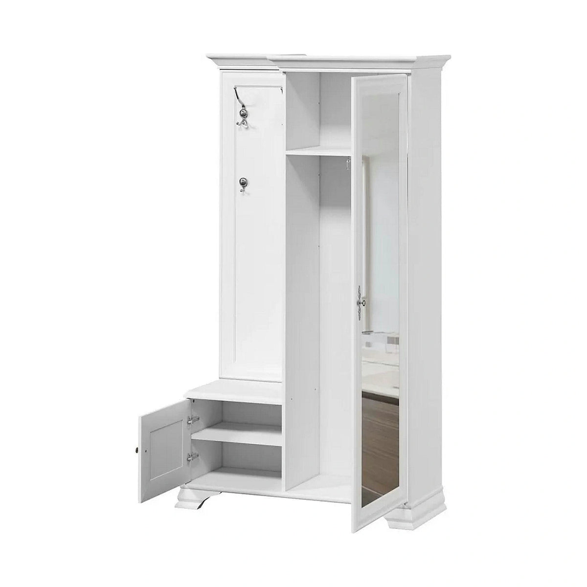 Mobilier hol cu oglinda IDENTO, alb, 115x44x210 cm