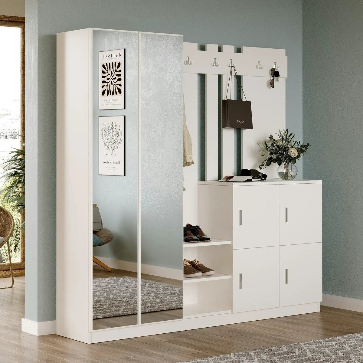 Mobilier hol DD9-W, alb, PAL melaminat, 187x38x180 cm