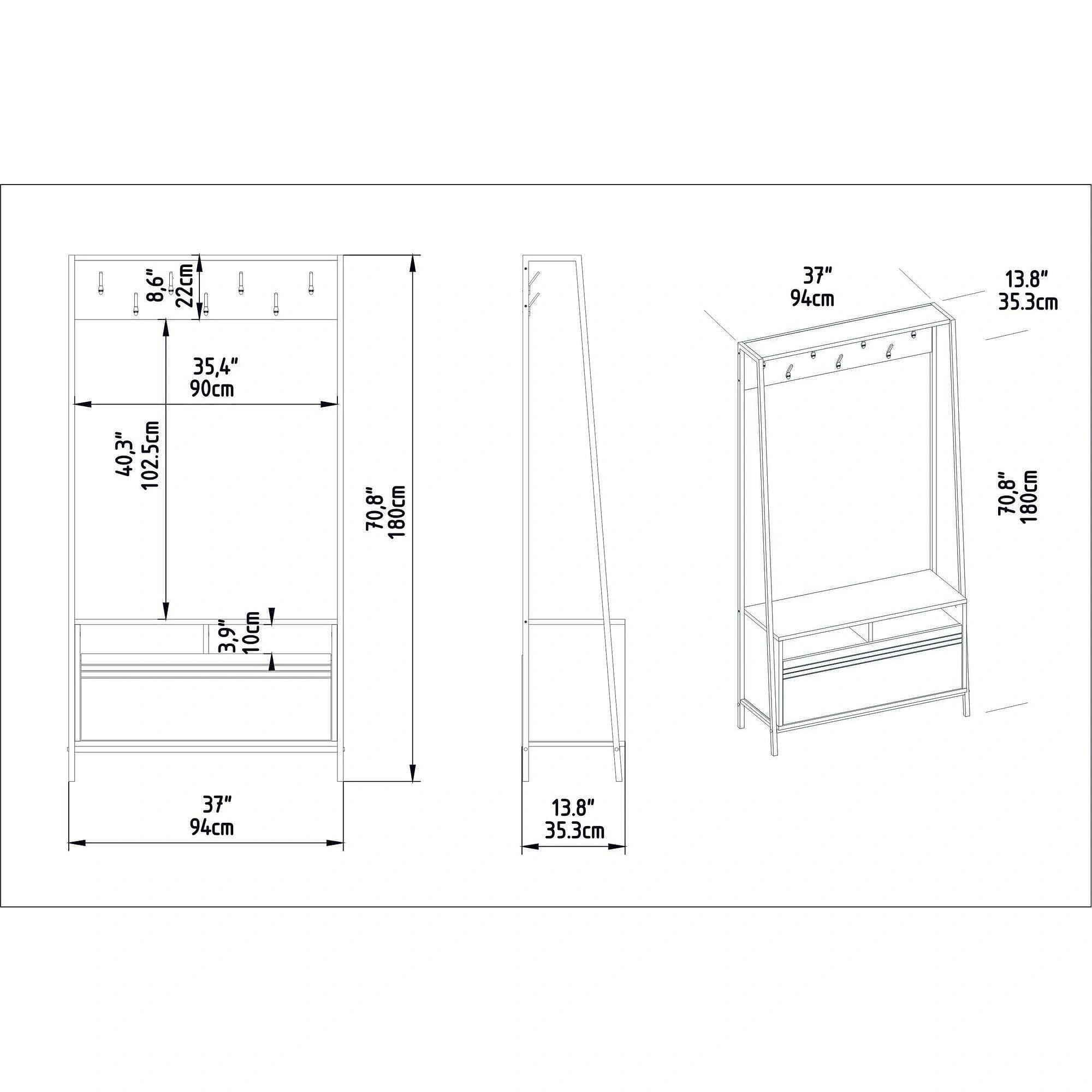 Mobilier hol DEVIN, negru, PAL melaminat/metal, 94x35x180 cm