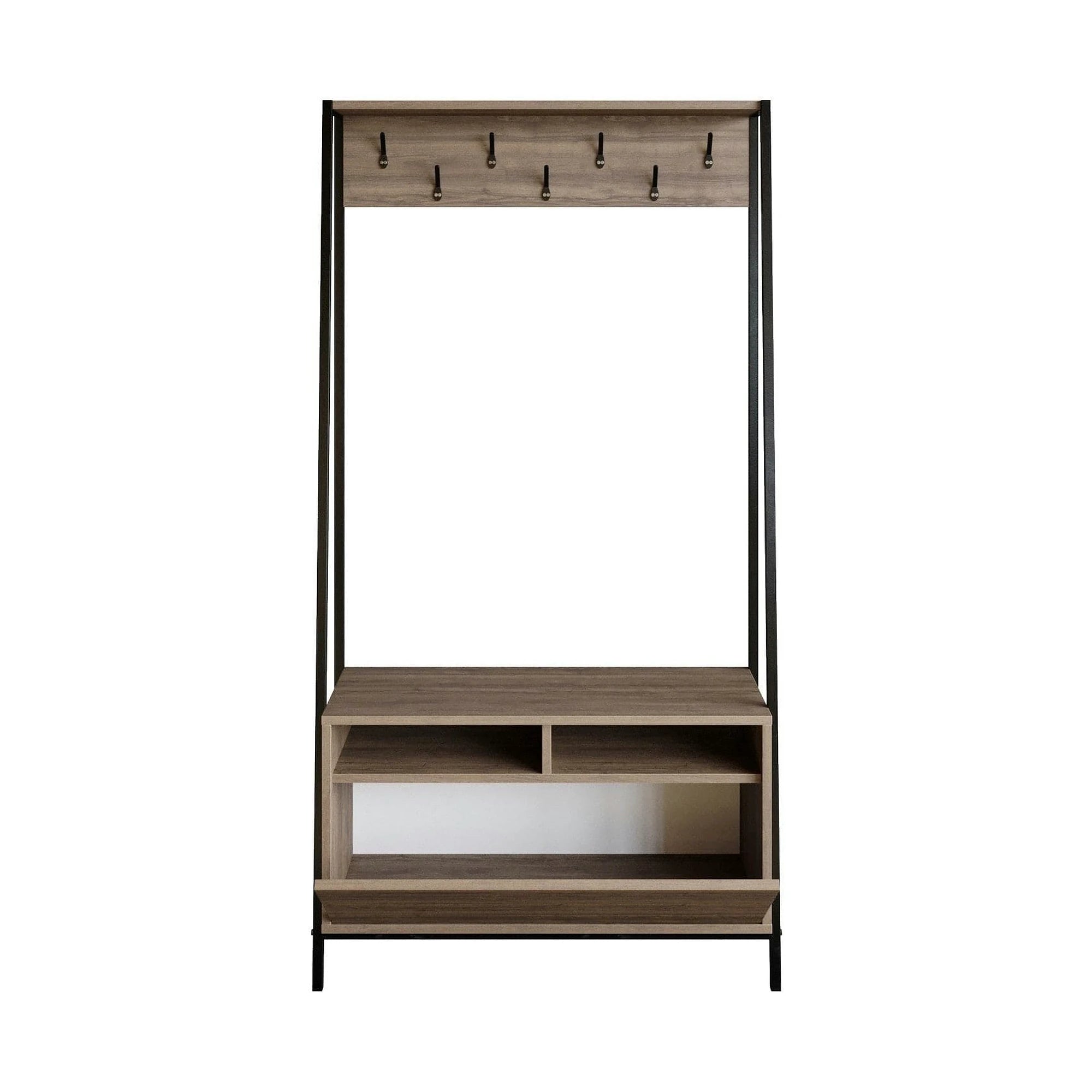 Mobilier hol DEVIN, nuc/negru, PAL melaminat/metal, 94x35x180 cm
