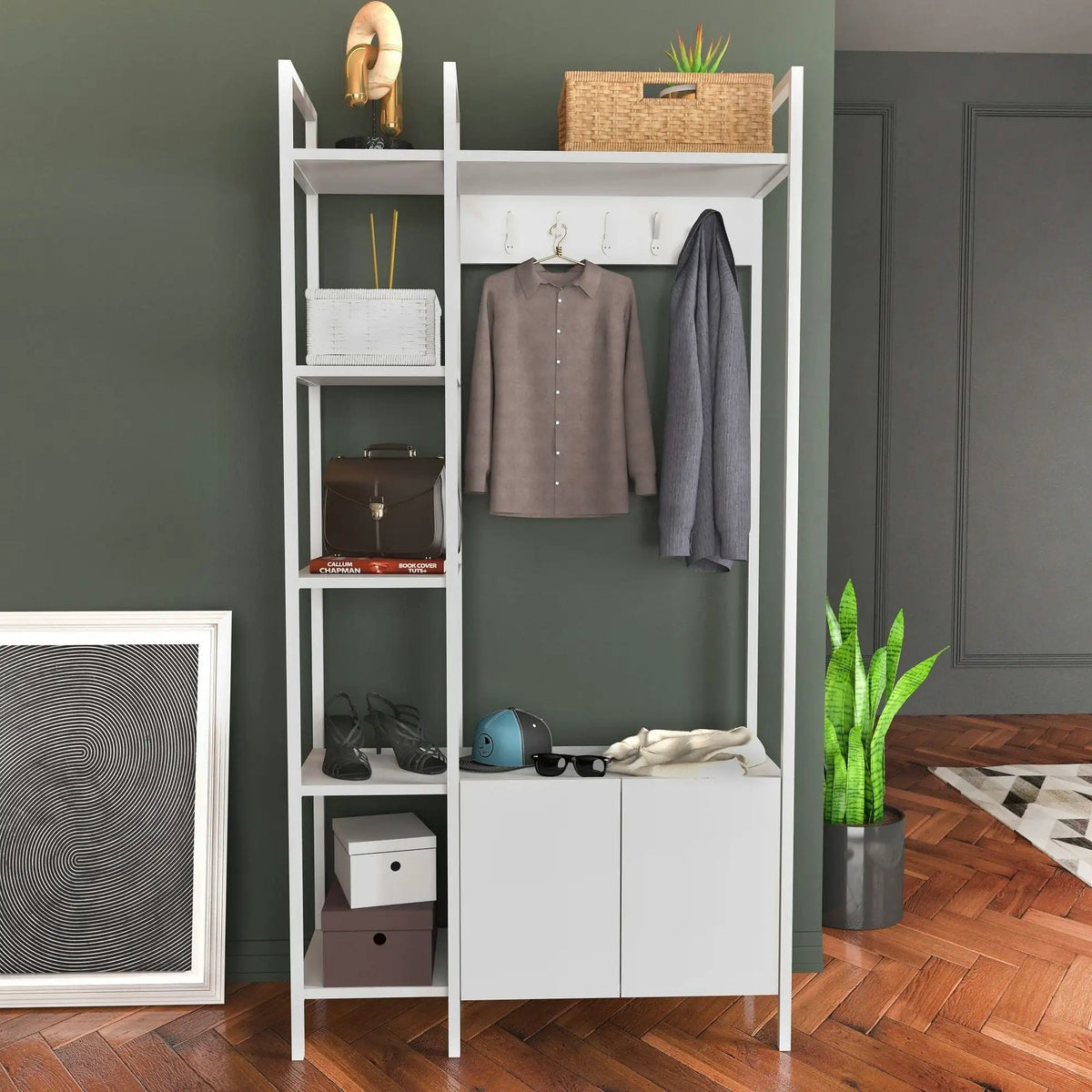 Mobilier hol DOGA, alb, PAL melaminat/metal, 90x35x175 cm