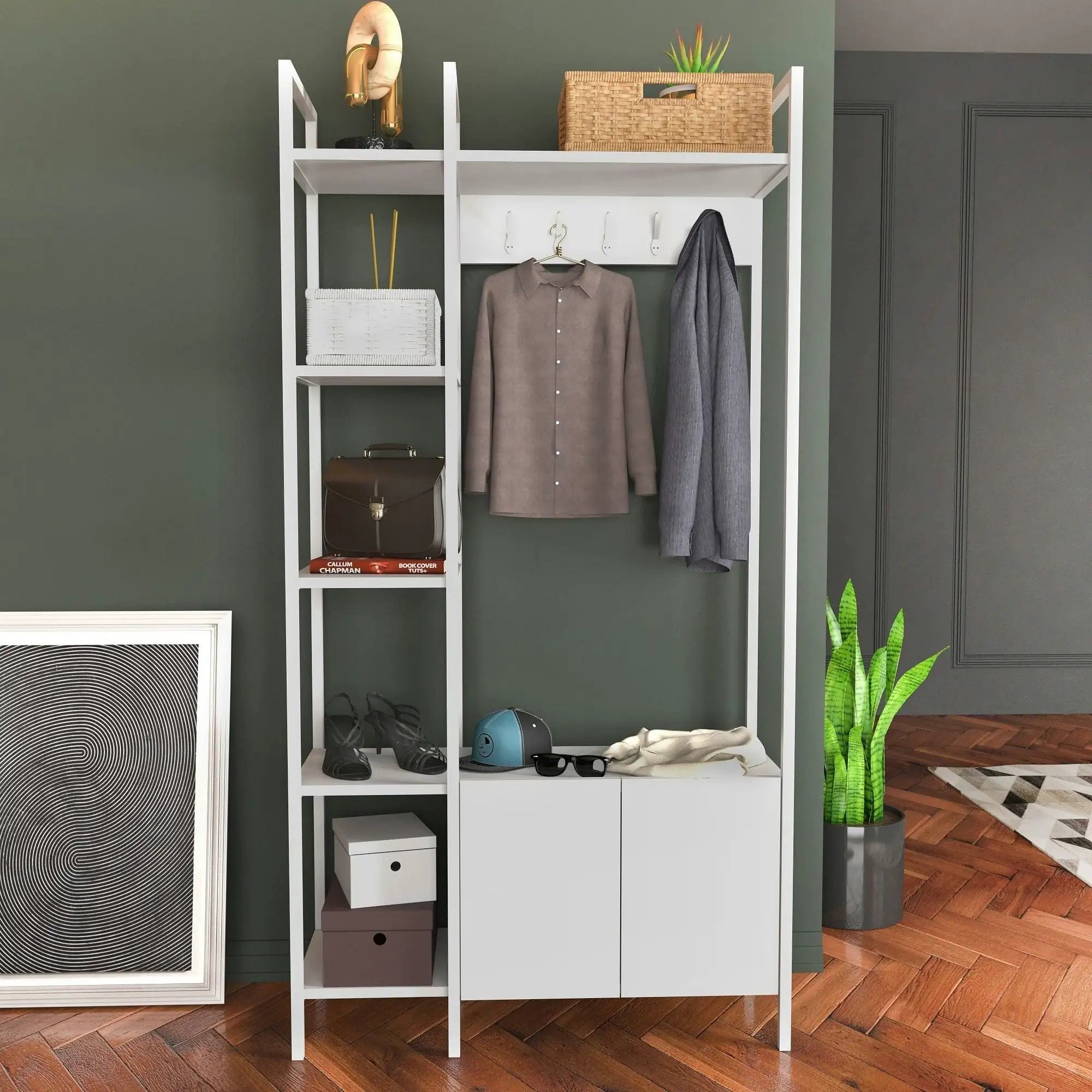 Mobilier hol DOGA, alb, PAL melaminat/metal, 90x35x175 cm