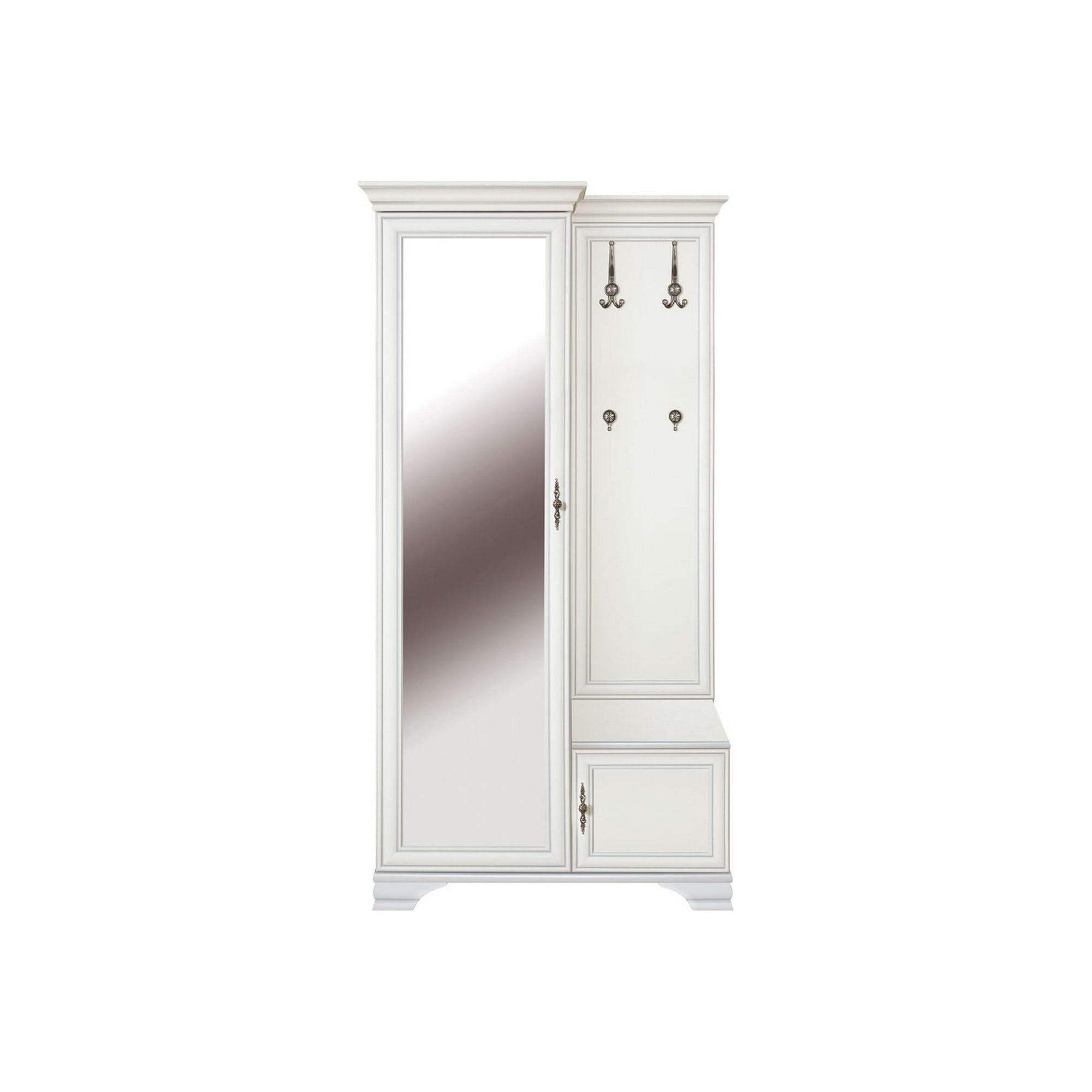 Mobilier hol IDENTO, alb, PAL, cu oglinda pe partea stanga, 115x44x198 cm