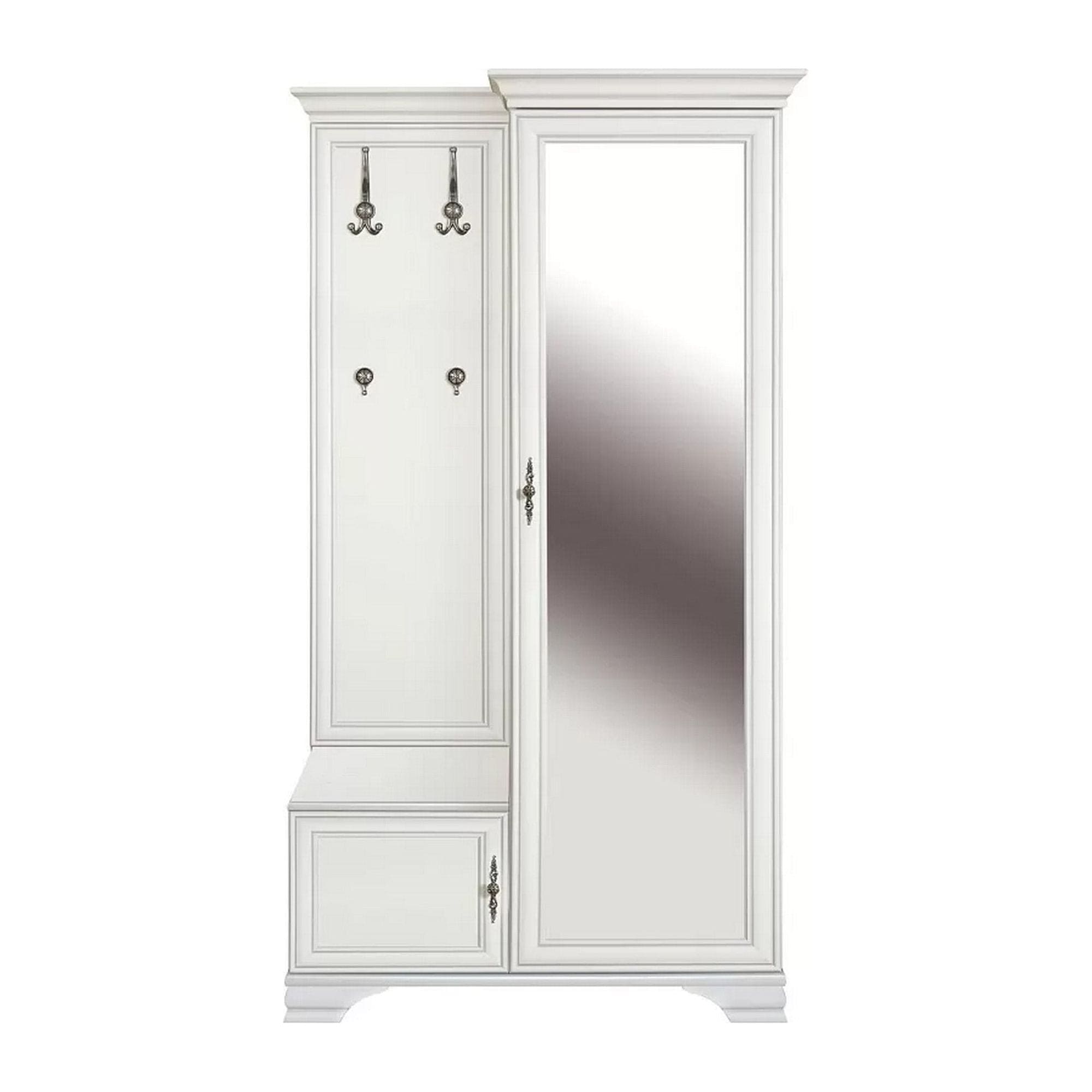 Mobilier hol IDENTO, alb, PAL, cu oglinda pe partea dreapta, 115x44x198 cm