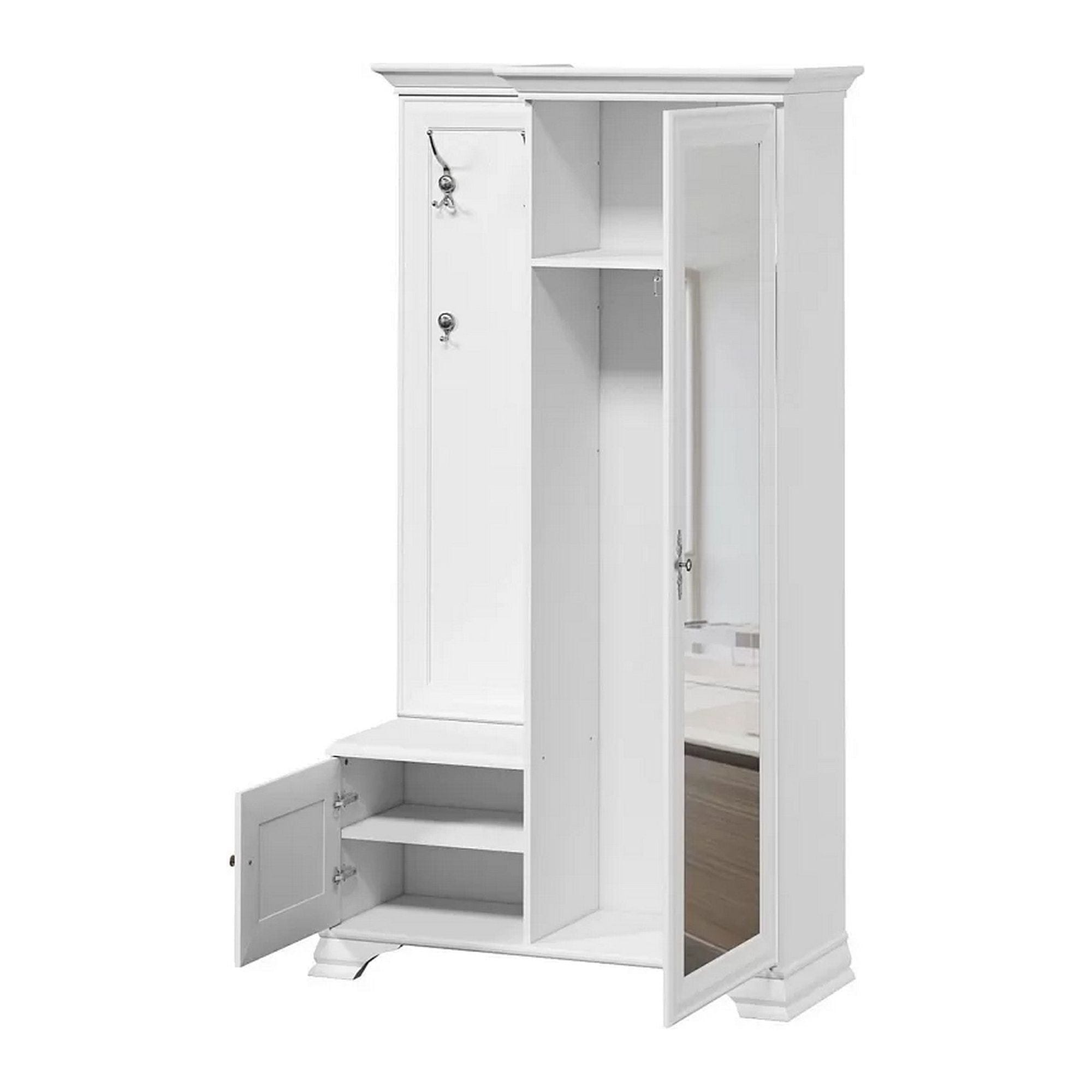 Mobilier hol IDENTO, alb, PAL, cu oglinda pe partea dreapta, 115x44x198 cm