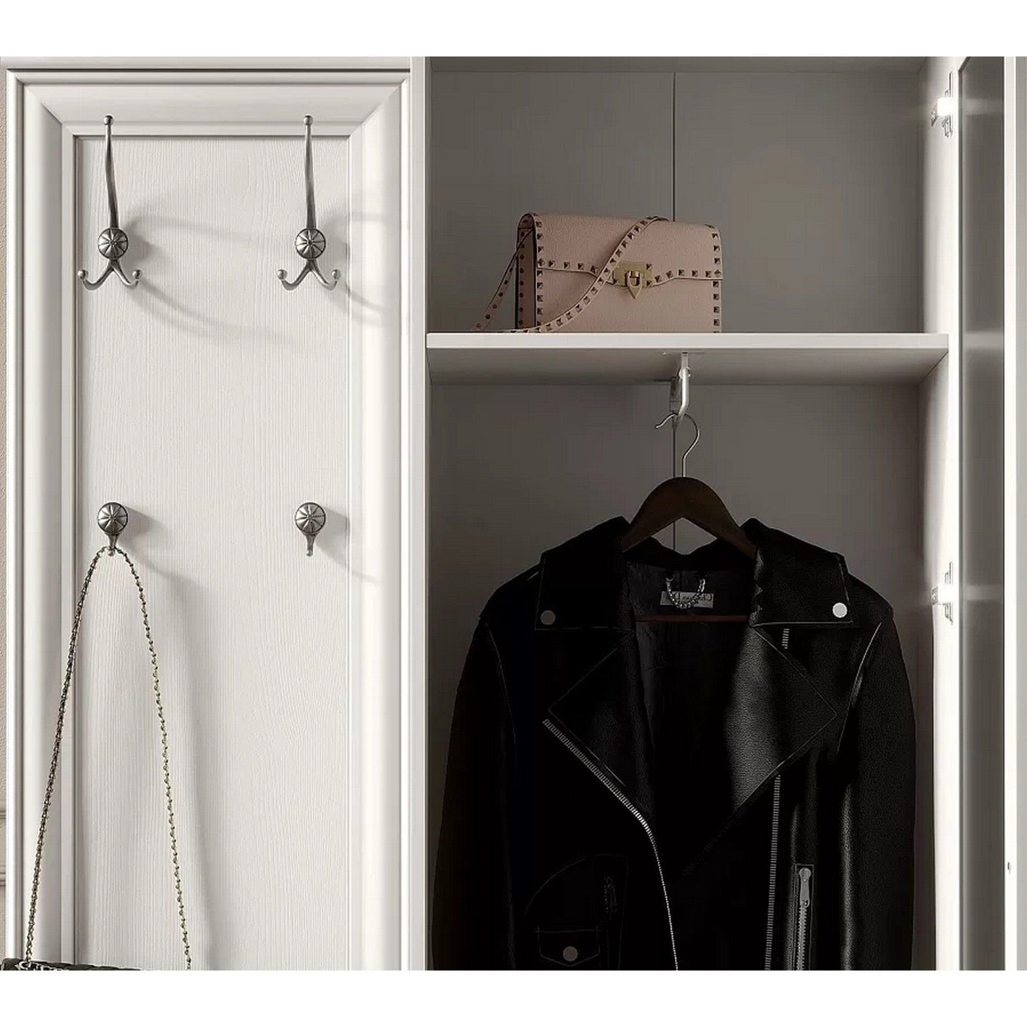 Mobilier hol IDENTO, alb, PAL, cu oglinda pe partea dreapta, 115x44x198 cm