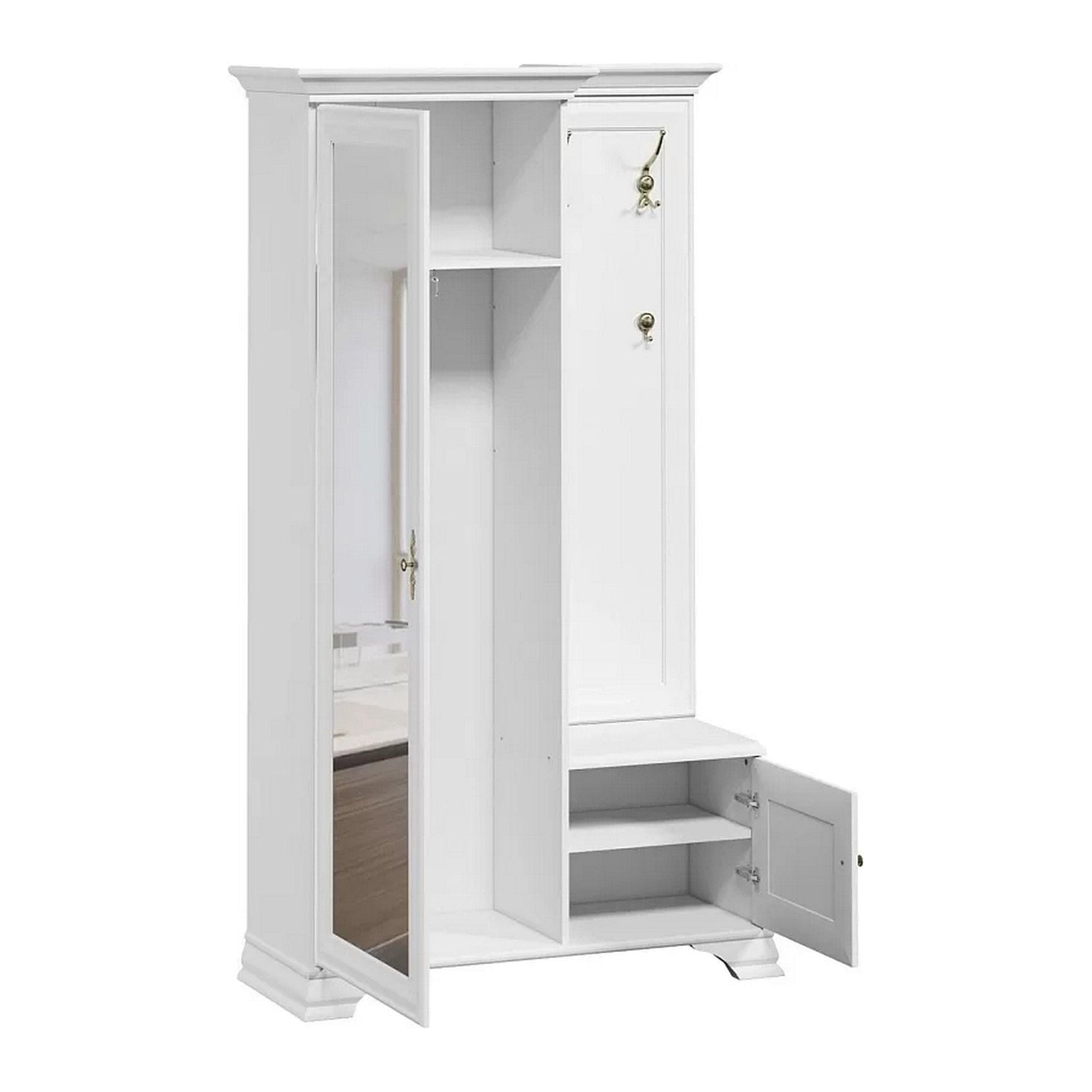 Mobilier hol IDENTO, alb, PAL, cu oglinda pe partea stanga, 115x44x198 cm