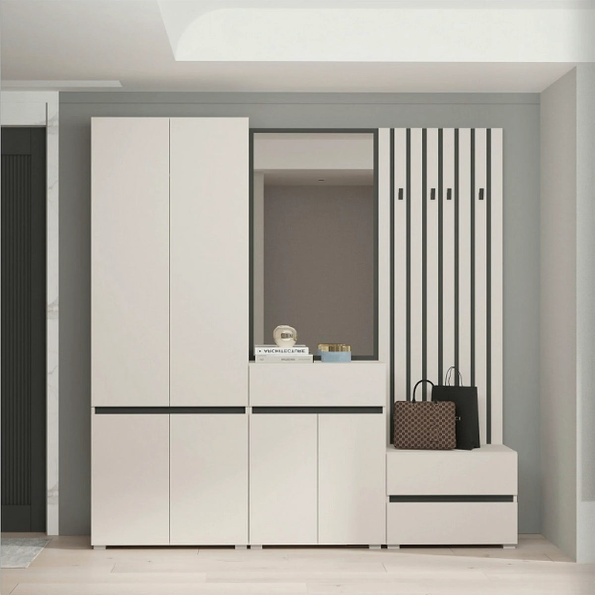 Mobilier hol LONDON, casmir/gri antracit, PAL, 217x38x220 cm