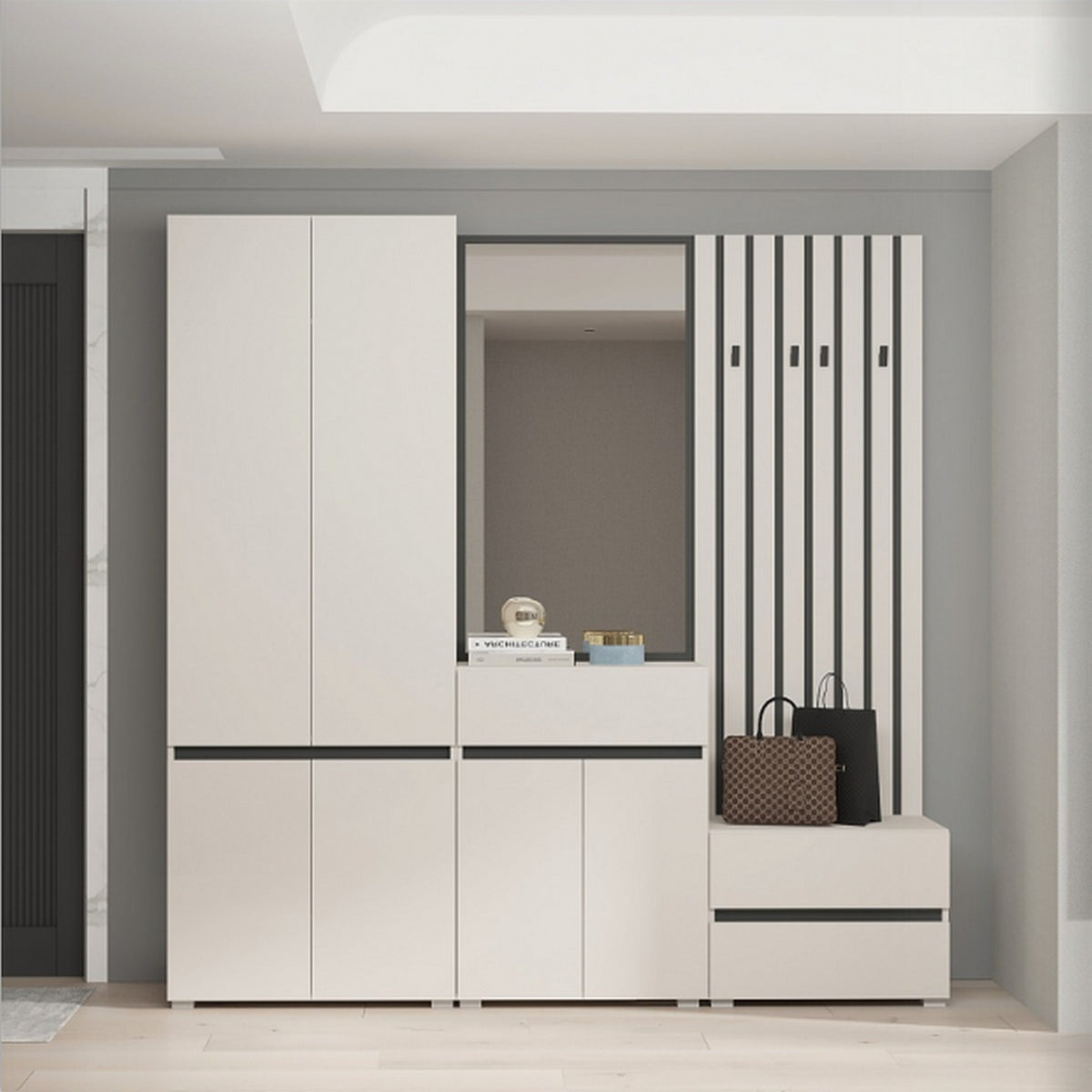 Mobilier hol LONDON, casmir/gri antracit, PAL, 217x38x220 cm