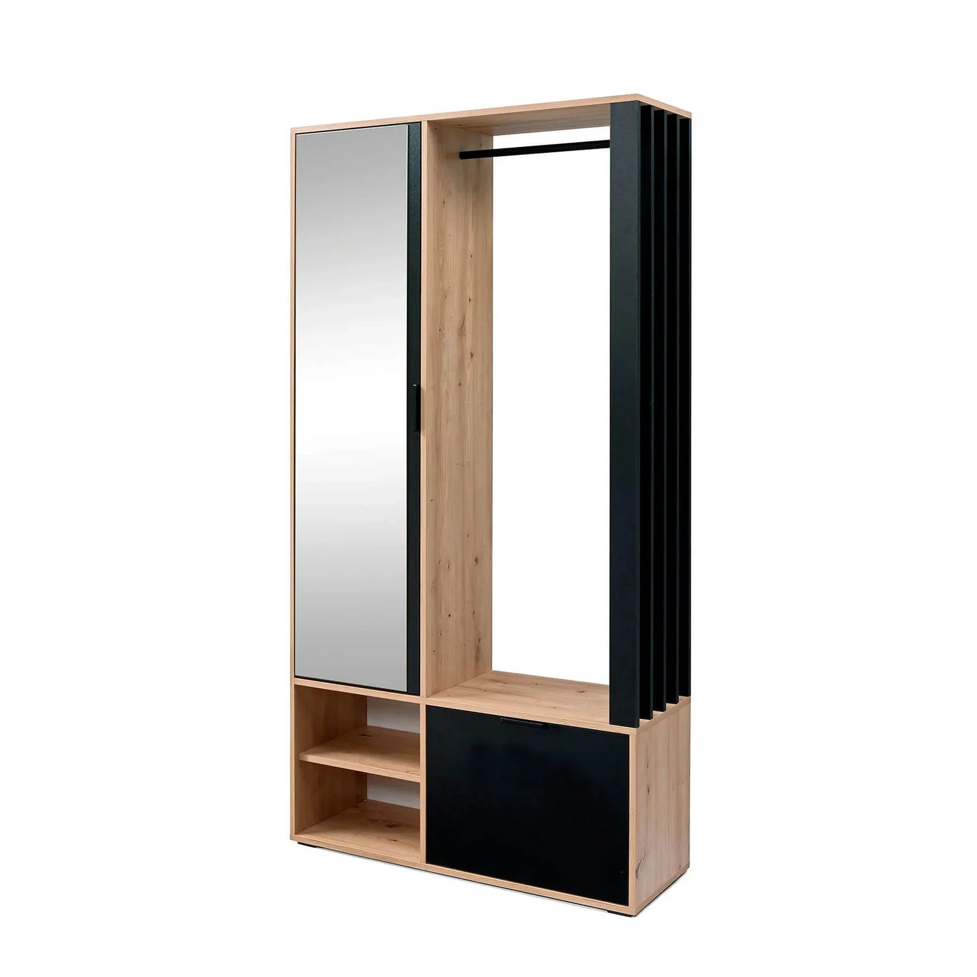 Mobilier hol MILO, stejar artisan/negru, PAL laminat/metal, 100x33x189 cm